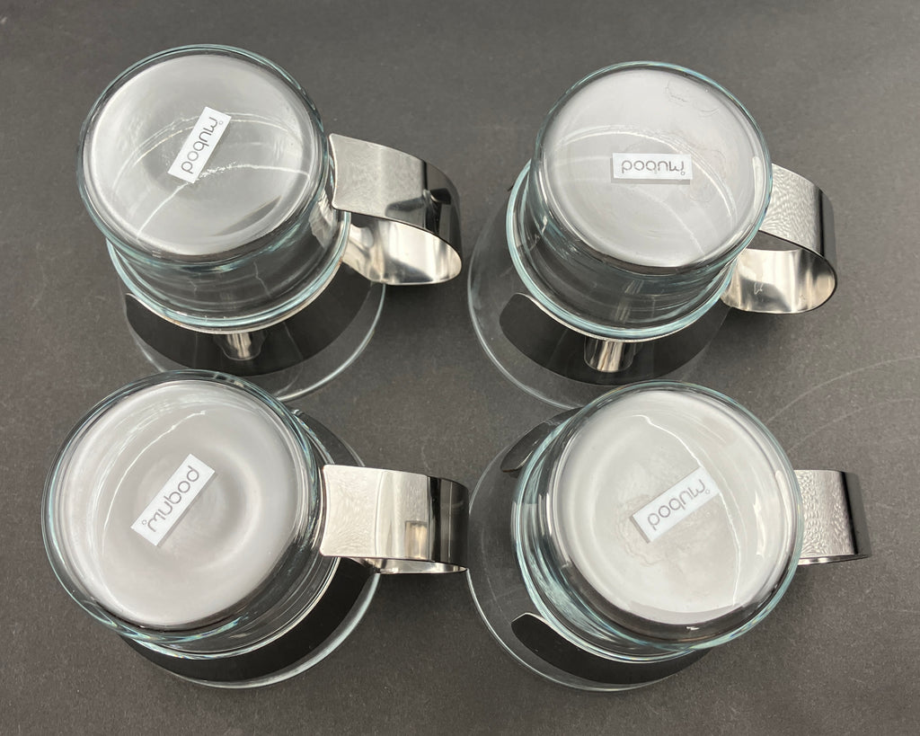 Bodum Eileen Chrome Teapot With Infuser With 4 Assam Bodum Mugs