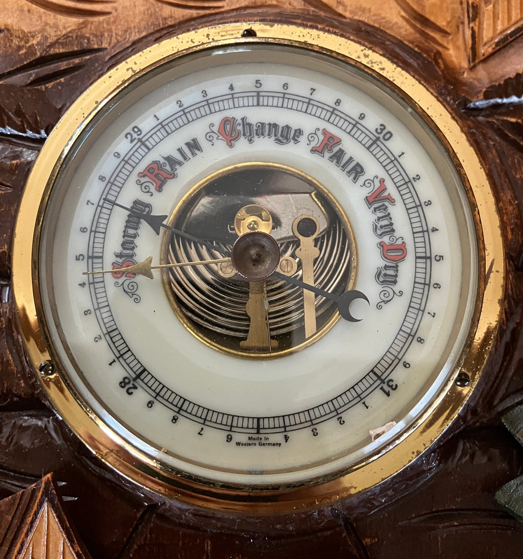 Vintage Barometer German Black Forest Hand Carved Barometer Rare West Germany