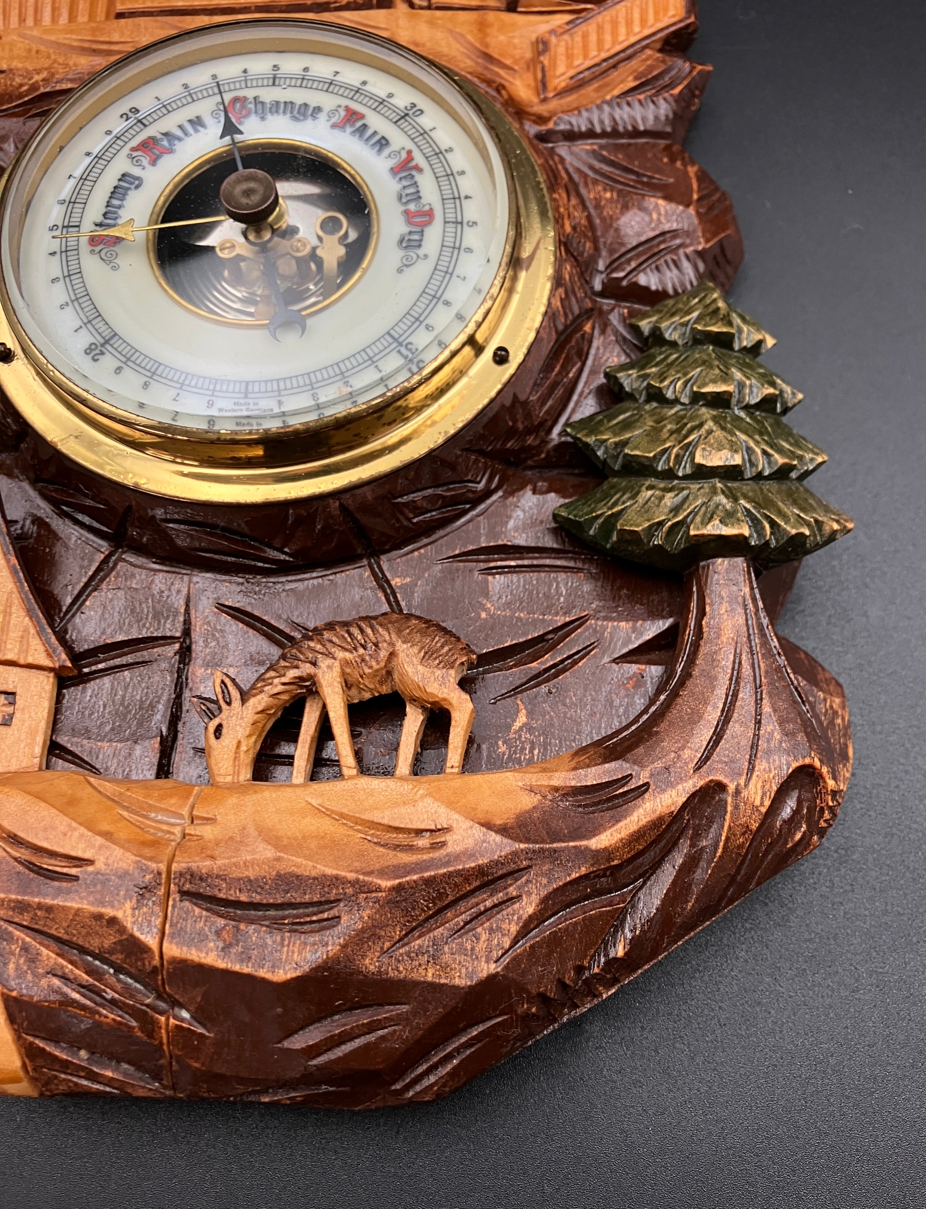 Vintage Barometer German Black Forest Hand Carved Barometer Rare West Germany