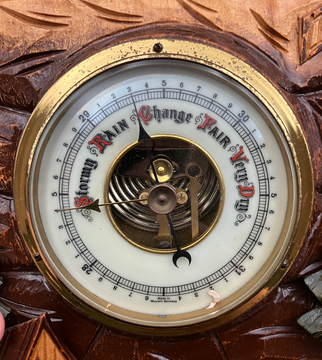 Vintage Barometer German Black Forest Hand Carved Barometer Rare West Germany