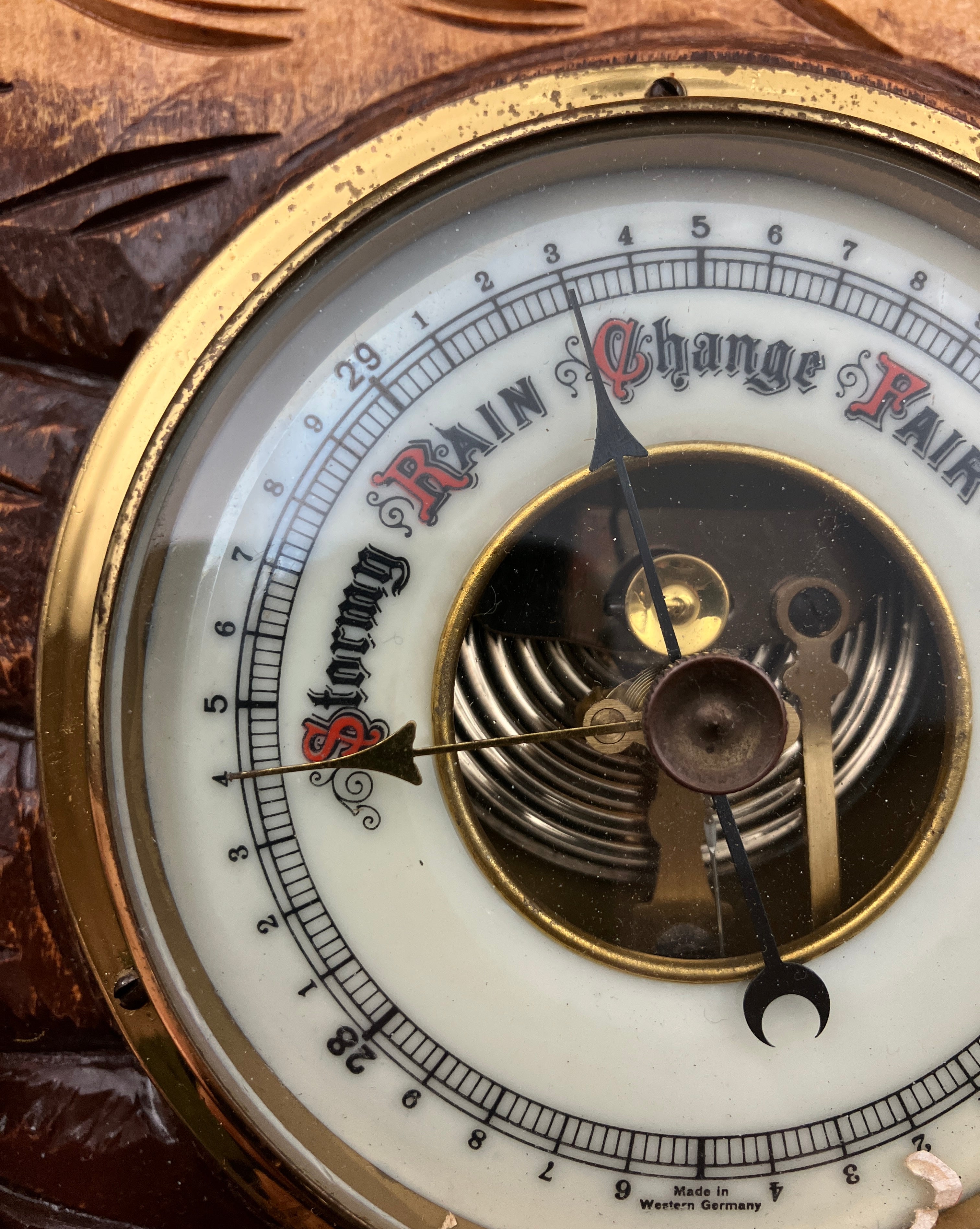 Vintage Barometer German Black Forest Hand Carved Barometer Rare West Germany