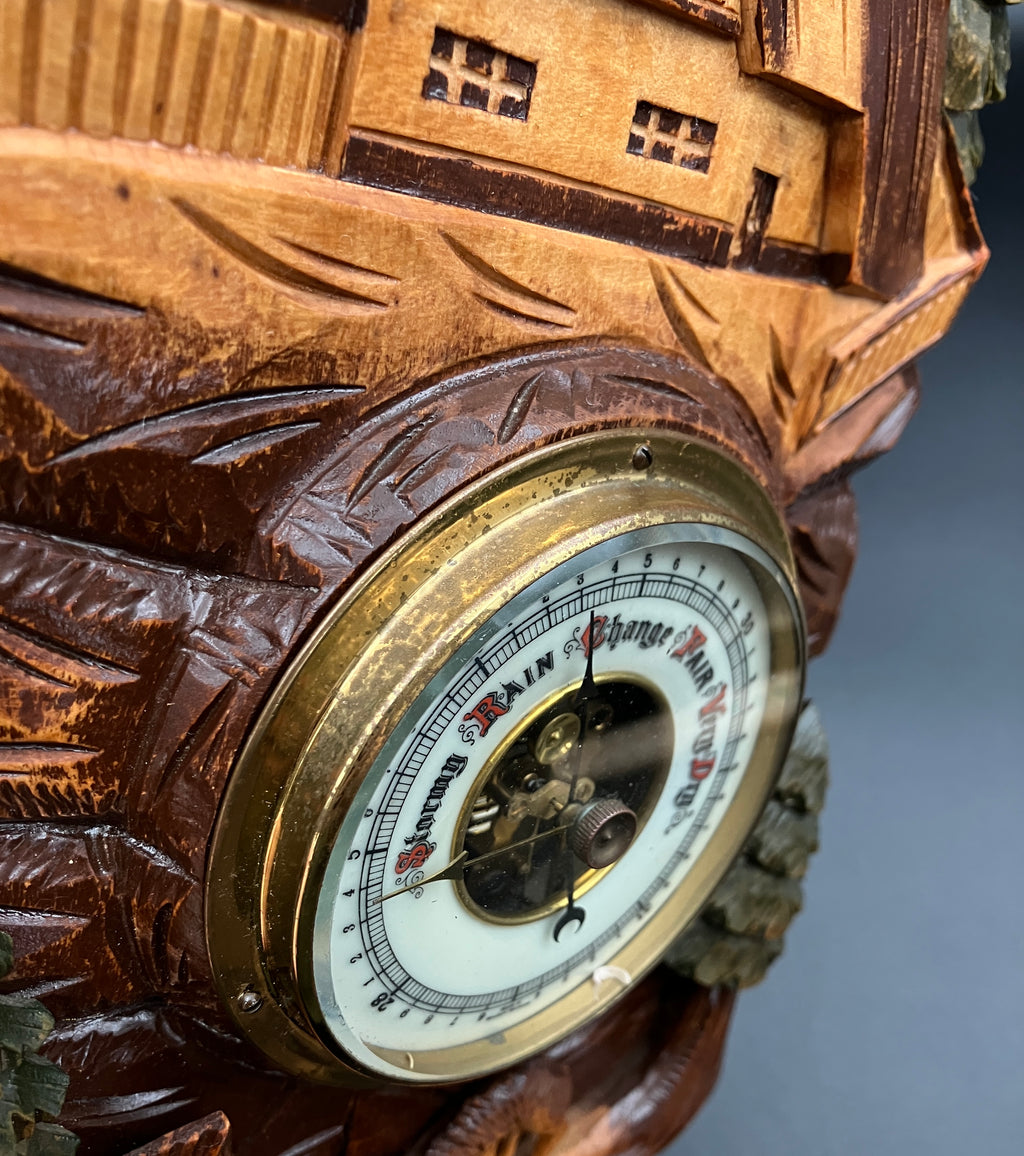 Vintage Barometer German Black Forest Hand Carved Barometer Rare West Germany
