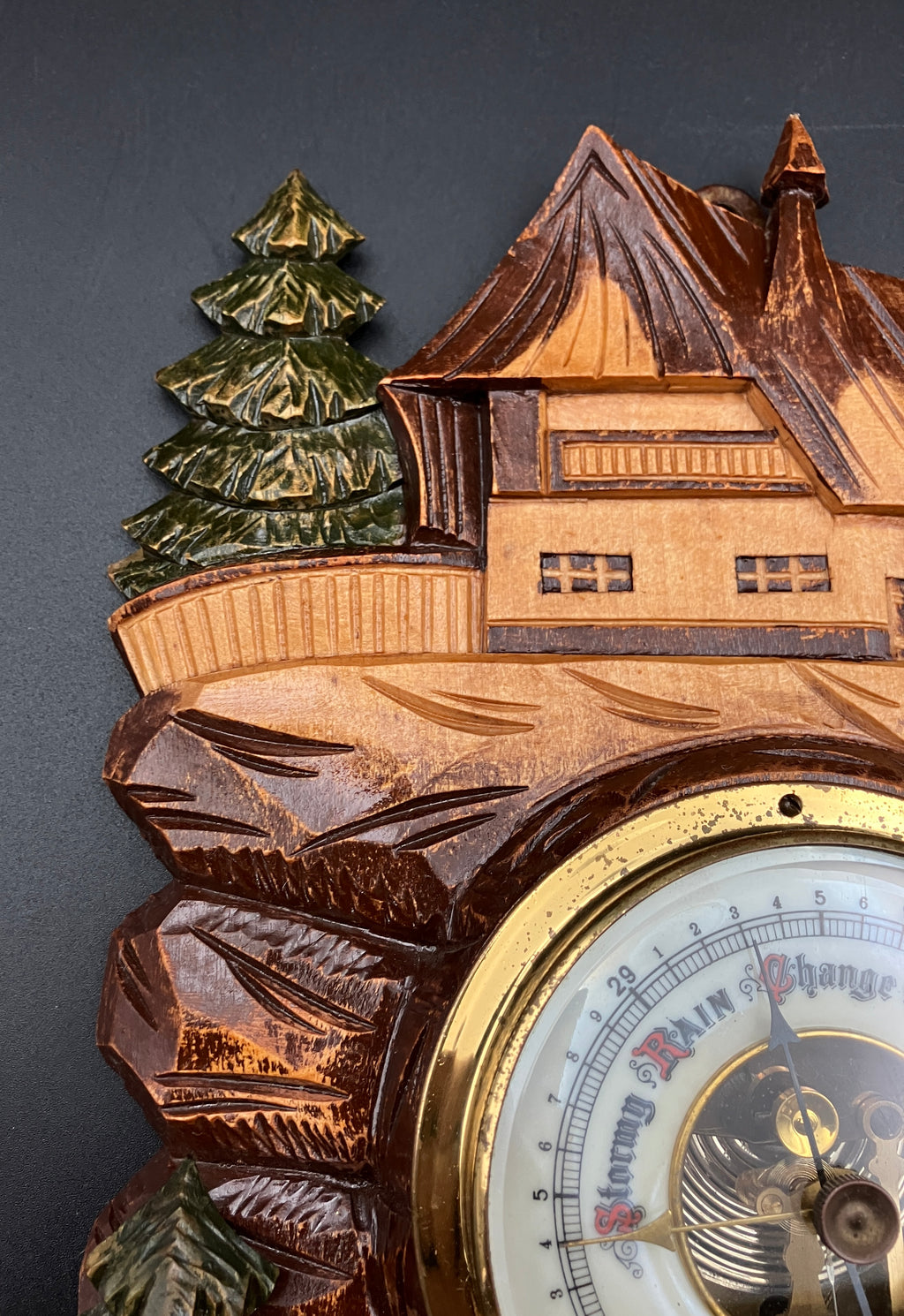 Vintage Barometer German Black Forest Hand Carved Barometer Rare West Germany