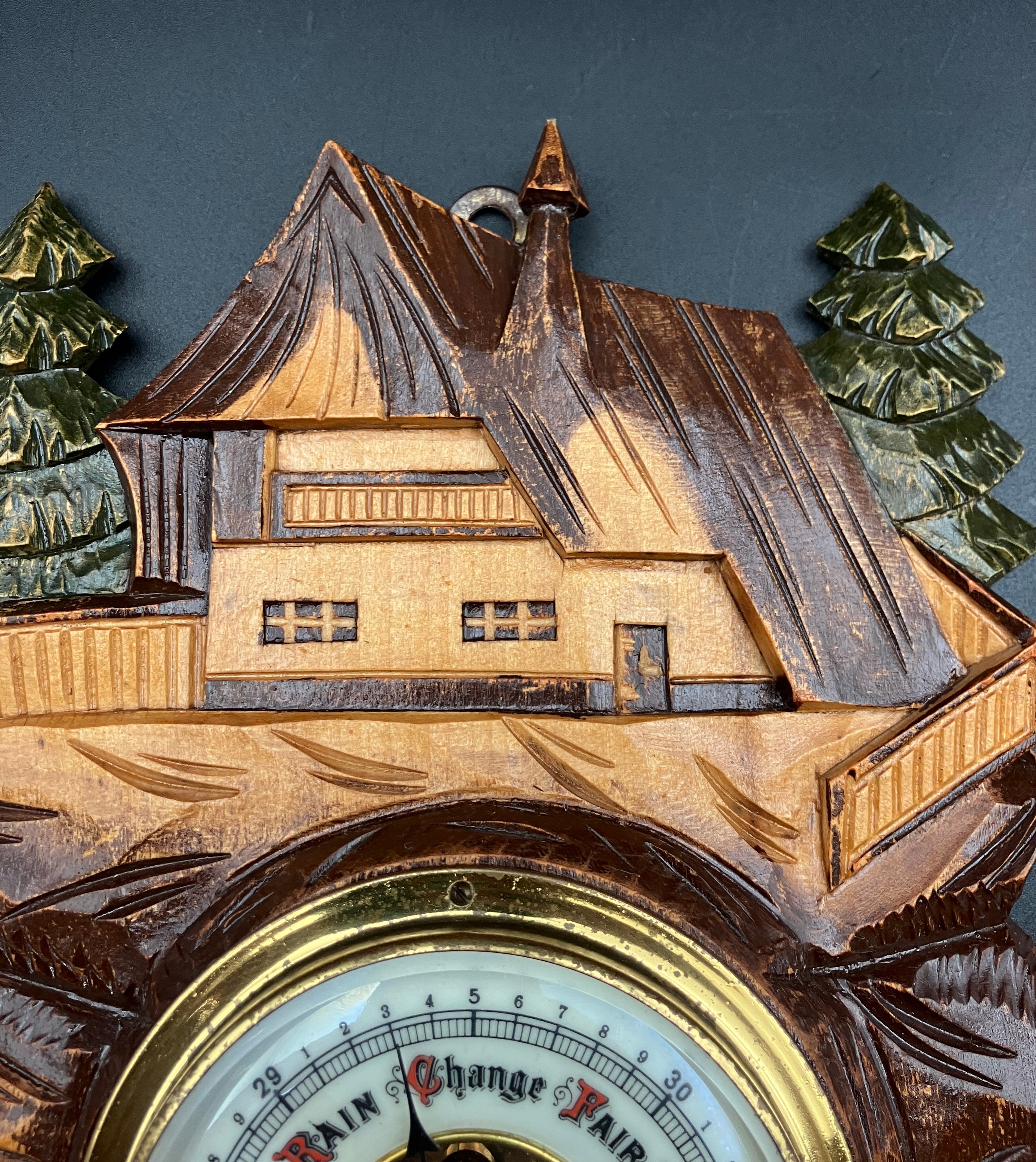 Vintage Barometer German Black Forest Hand Carved Barometer Rare West Germany