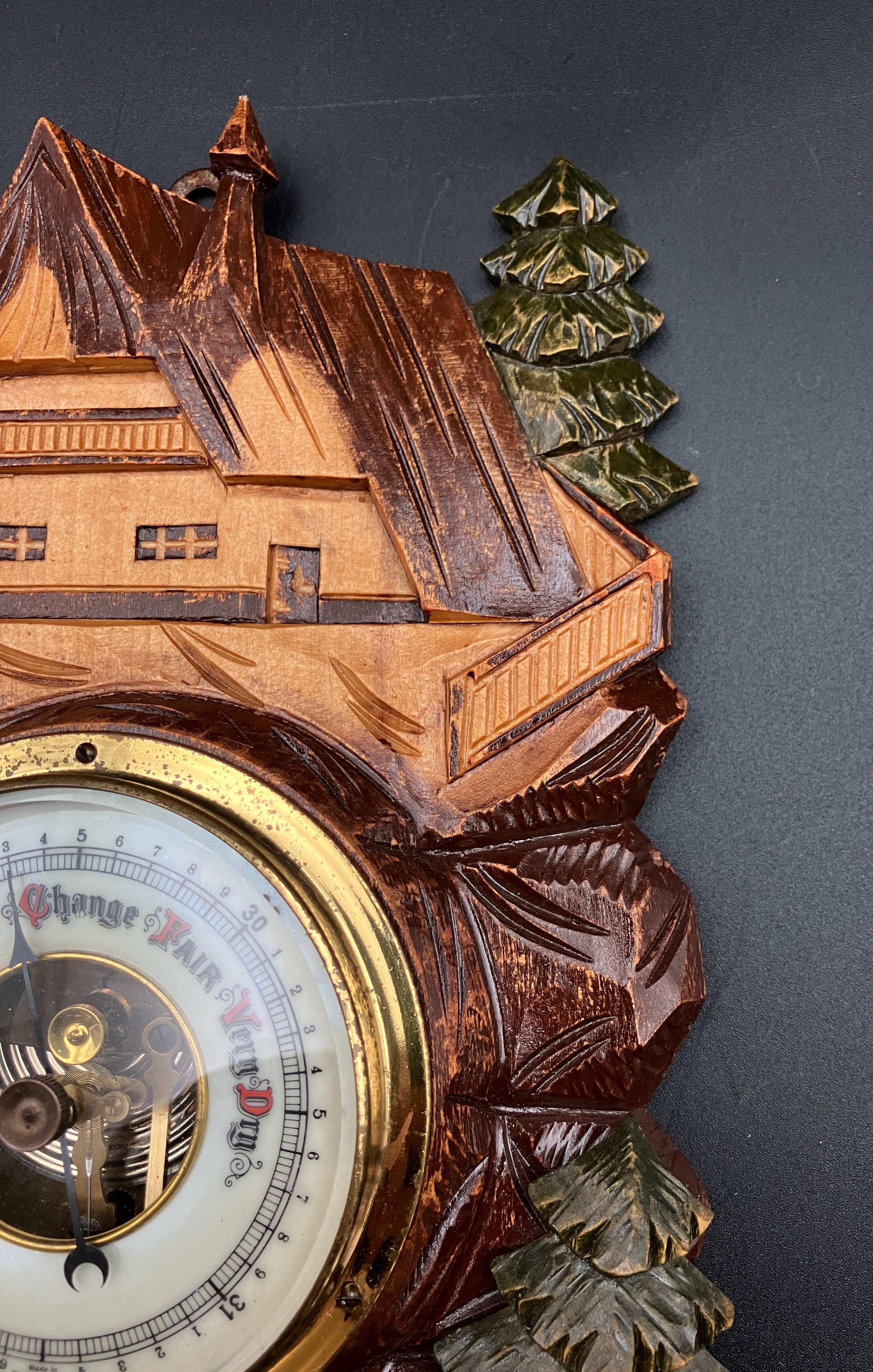 Vintage Barometer German Black Forest Hand Carved Barometer Rare West Germany