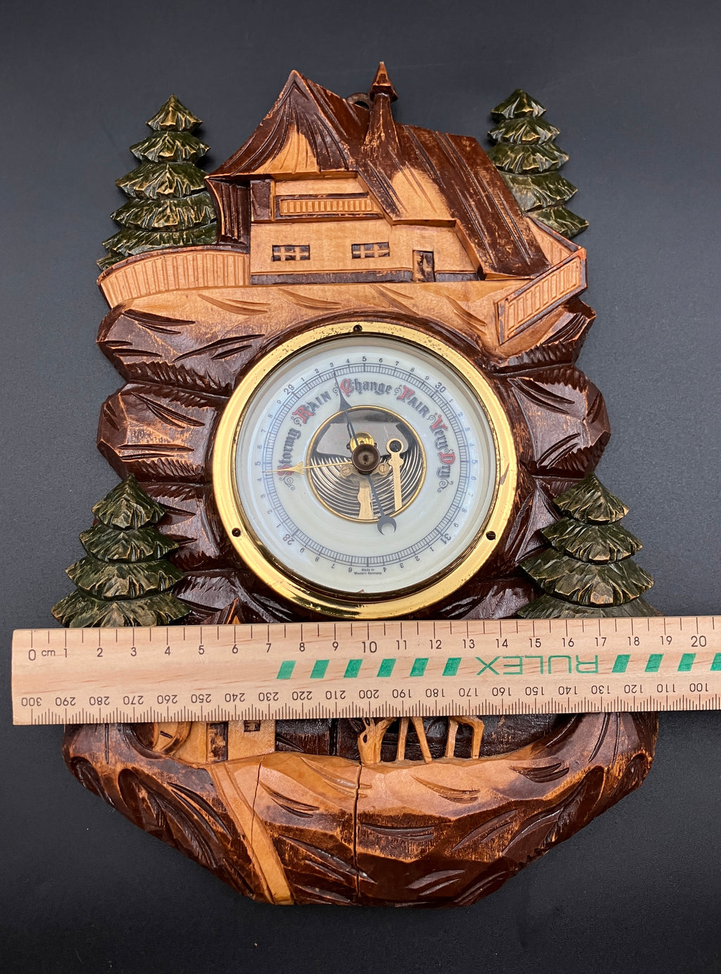 Vintage Barometer German Black Forest Hand Carved Barometer Rare West Germany