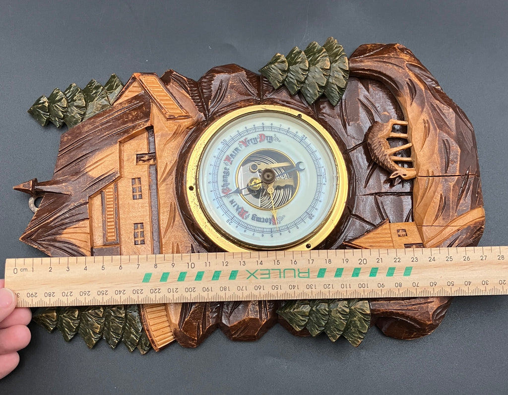 Vintage Barometer German Black Forest Hand Carved Barometer Rare West Germany