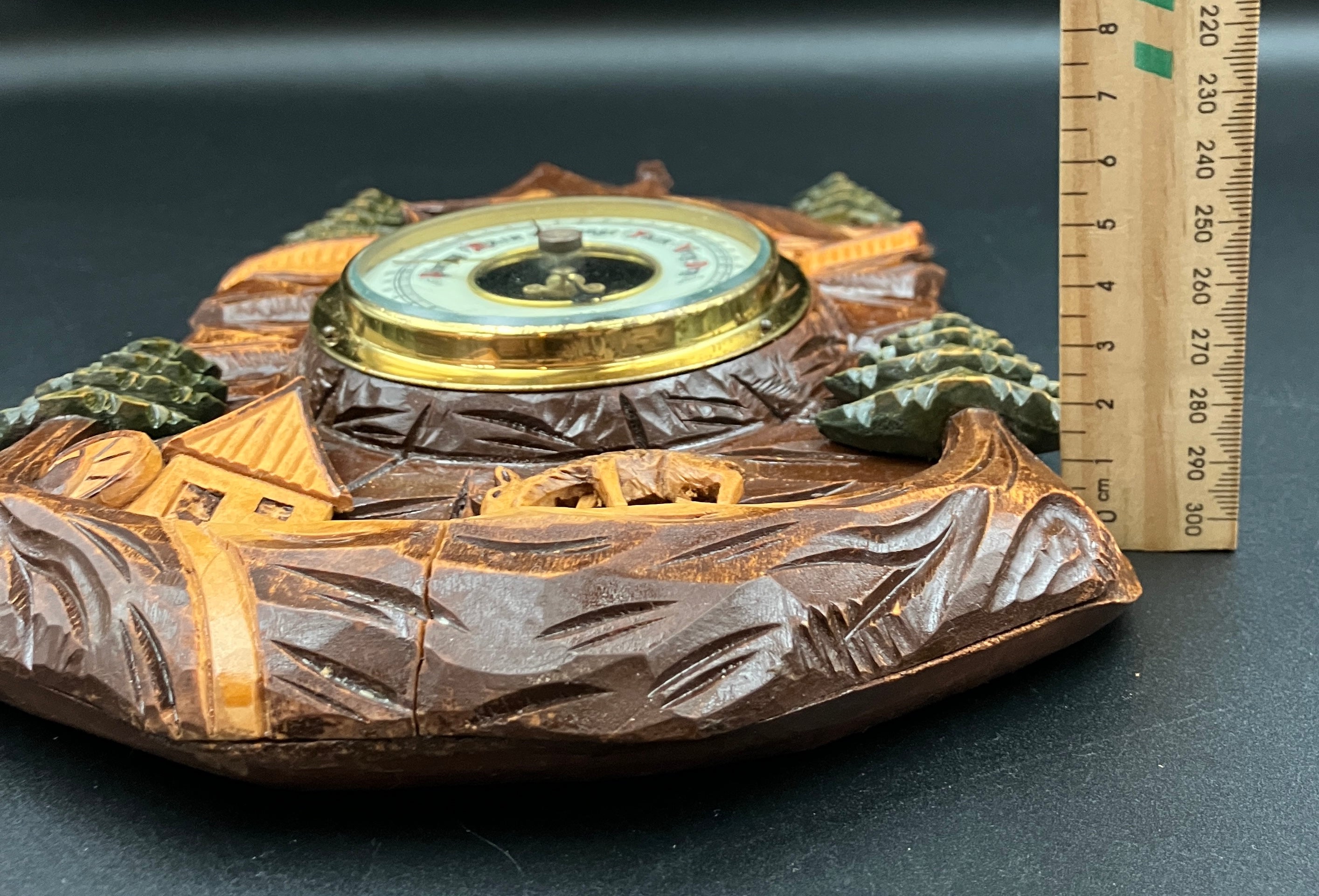 Vintage Barometer German Black Forest Hand Carved Barometer Rare West Germany