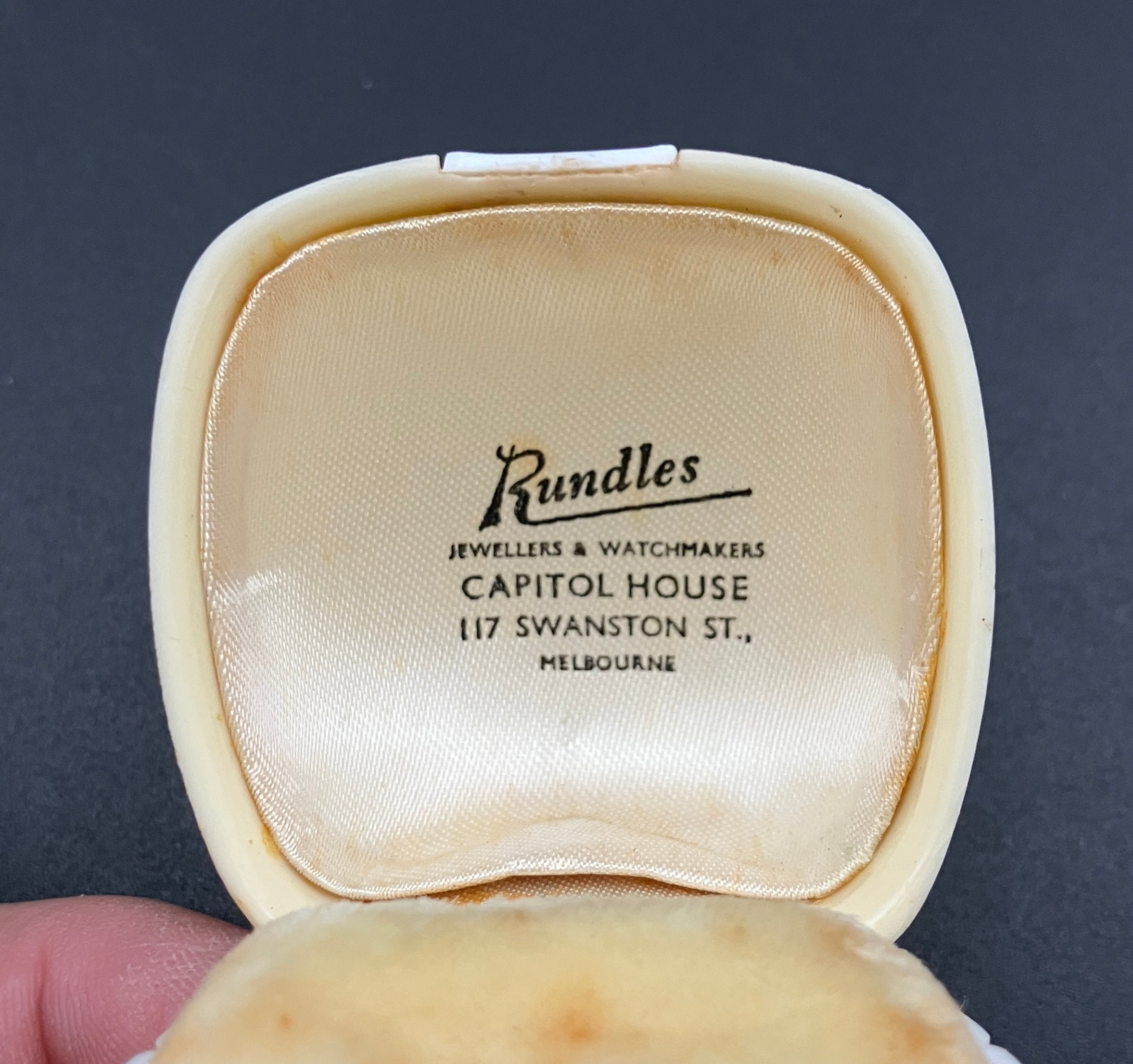 Vintage Ring Box Casecraft Australia Art Deco Style “Rundles Jewellers”