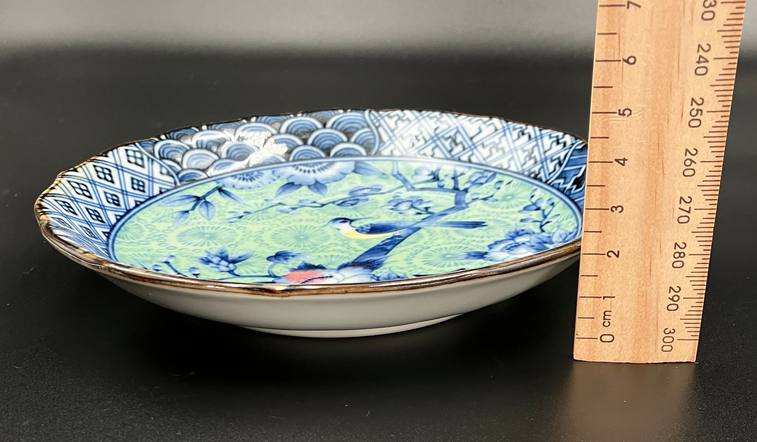 Vintage Arita Japanese Genshou Plate Blue/Green Floral Bird X6 Porcelain 16cm