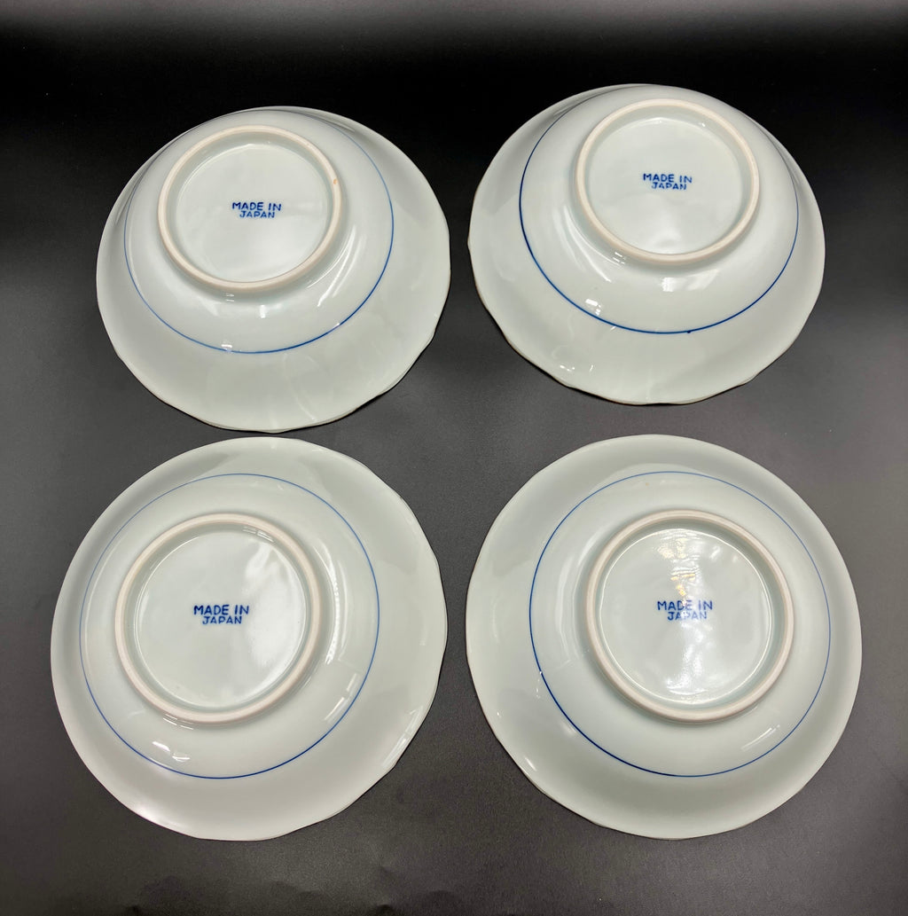 Vintage Arita Japanese Genshou Bowls Blue/Green Floral Bird X8 Porcelain 19cm