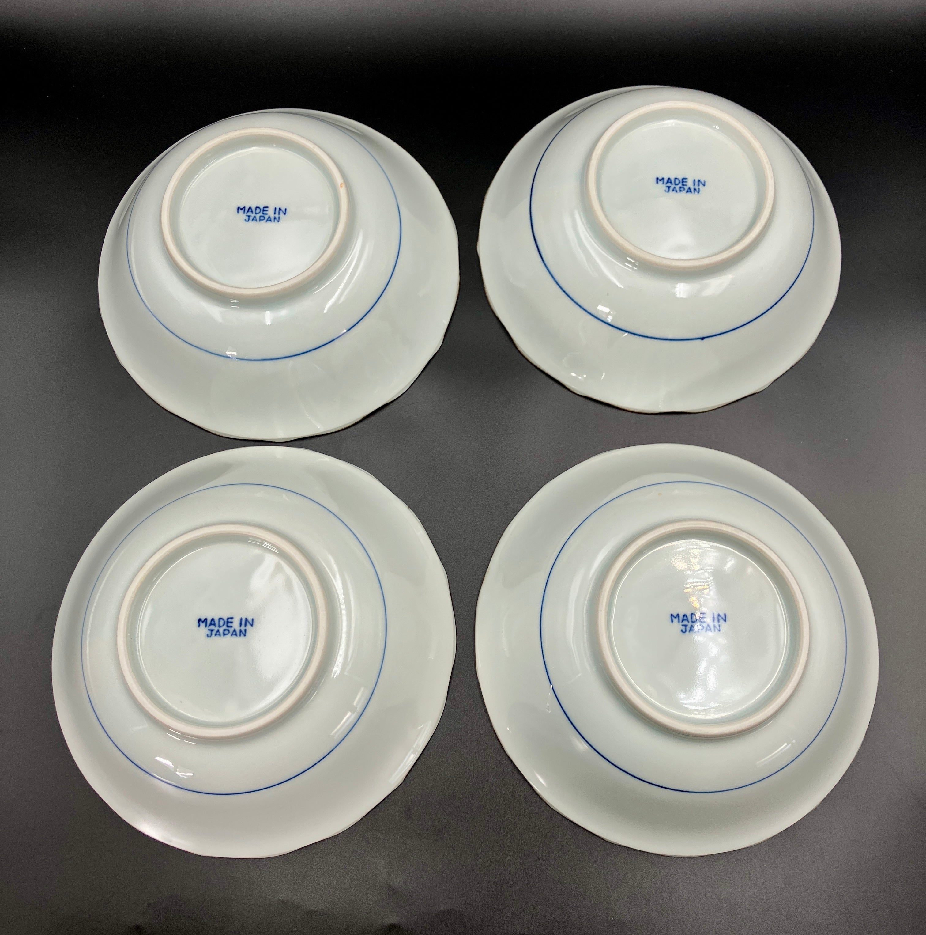 Vintage Arita Japanese Genshou Bowls Blue/Green Floral Bird X8 Porcelain 19cm