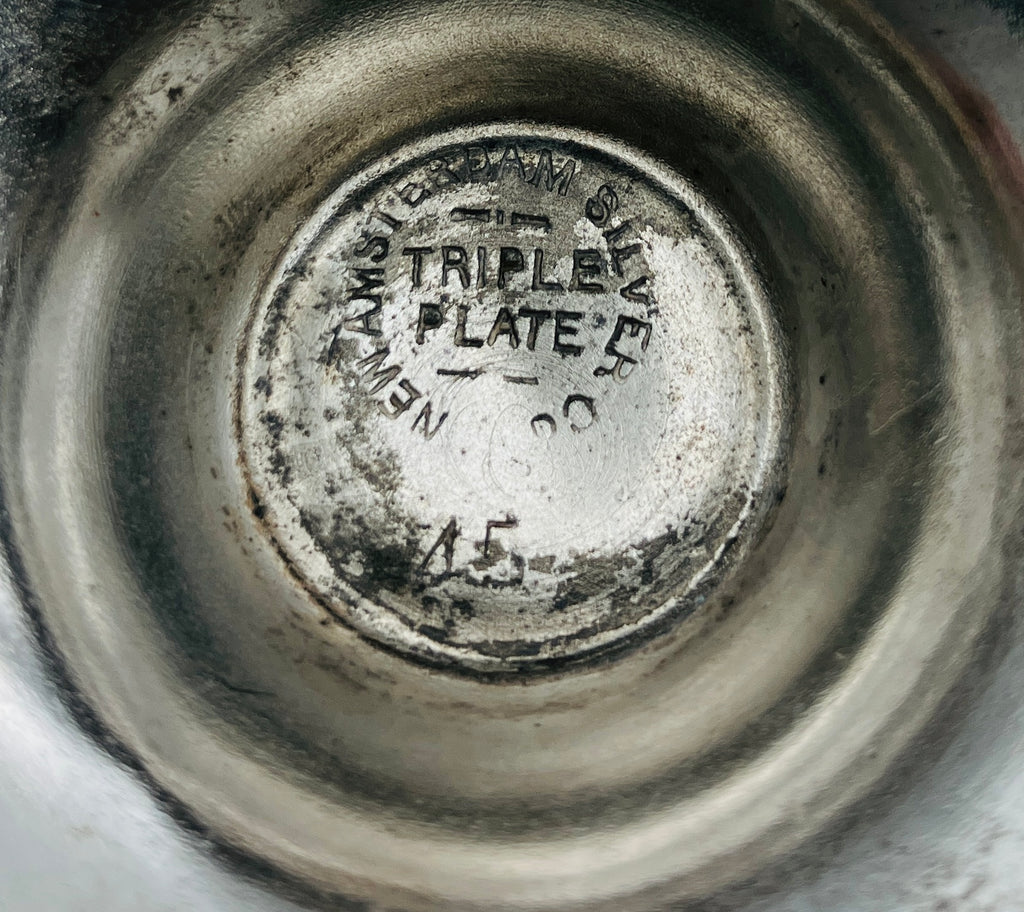 Antique Pickle Jar Set Cranberry Glass Silver Quadruple Plated New Amsterdam USA