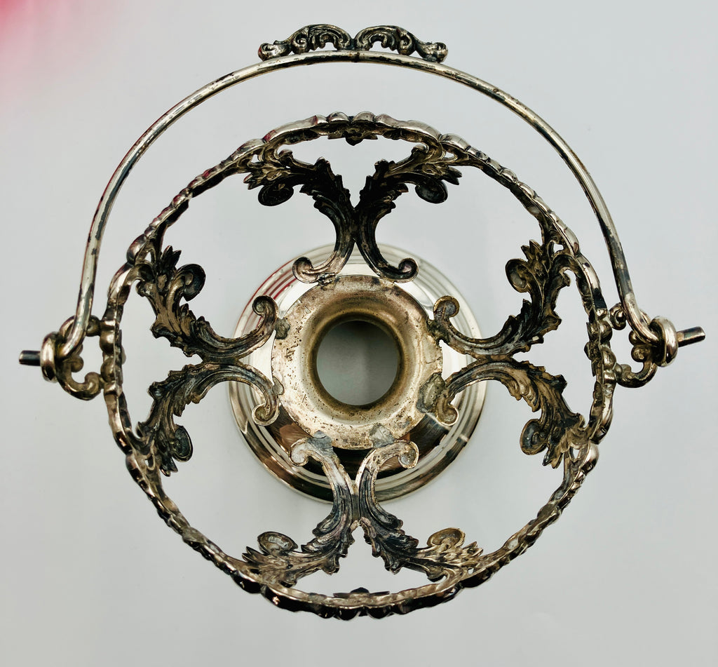 Antique Pickle Jar Set Cranberry Glass Silver Quadruple Plated New Amsterdam USA