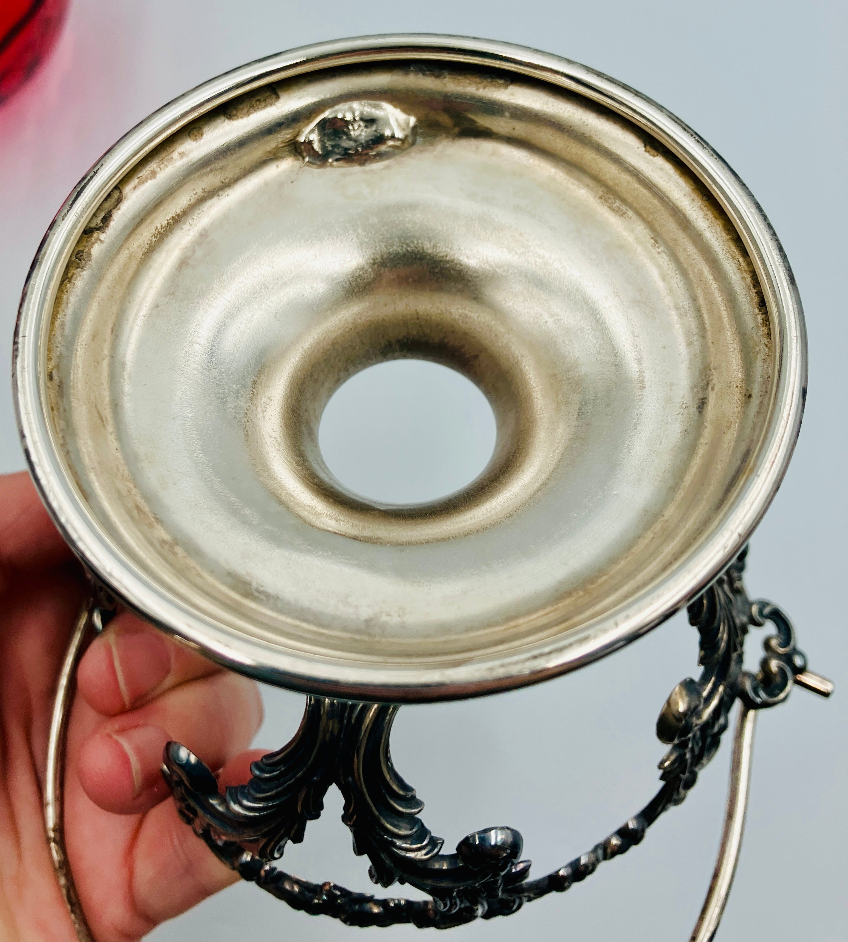 Antique Pickle Jar Set Cranberry Glass Silver Quadruple Plated New Amsterdam USA