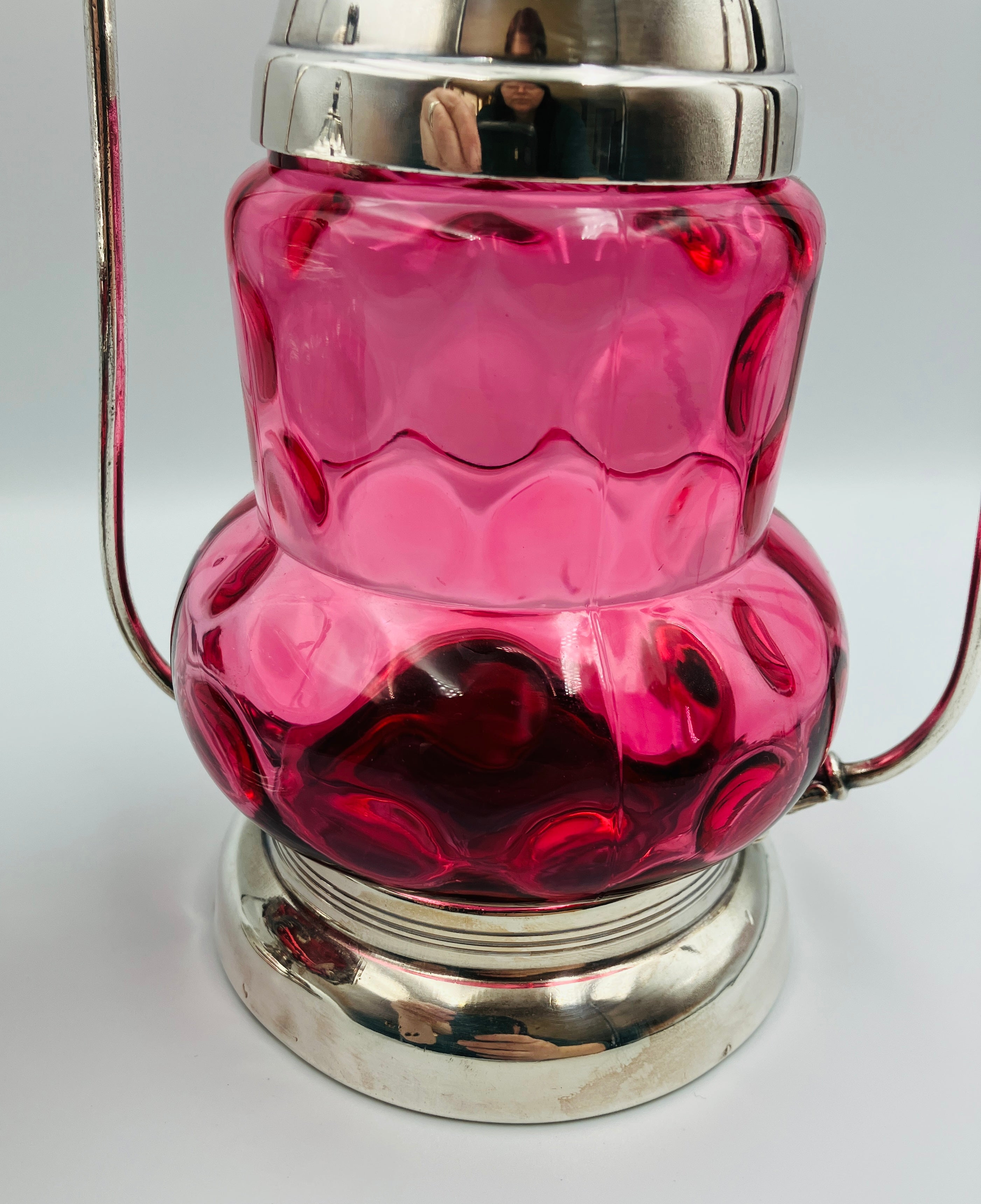 Antique Pickle Jar Set Cranberry Glass Silver Quadruple Plated New Amsterdam USA