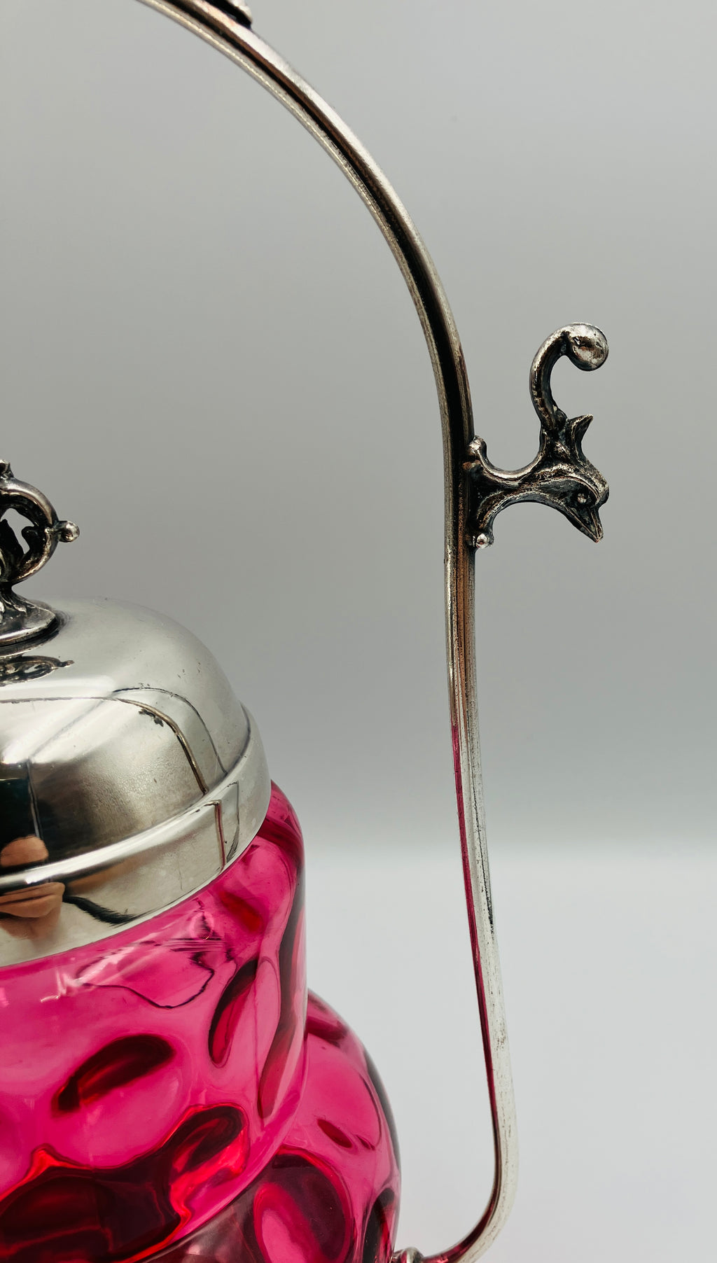 Antique Pickle Jar Set Cranberry Glass Silver Quadruple Plated New Amsterdam USA