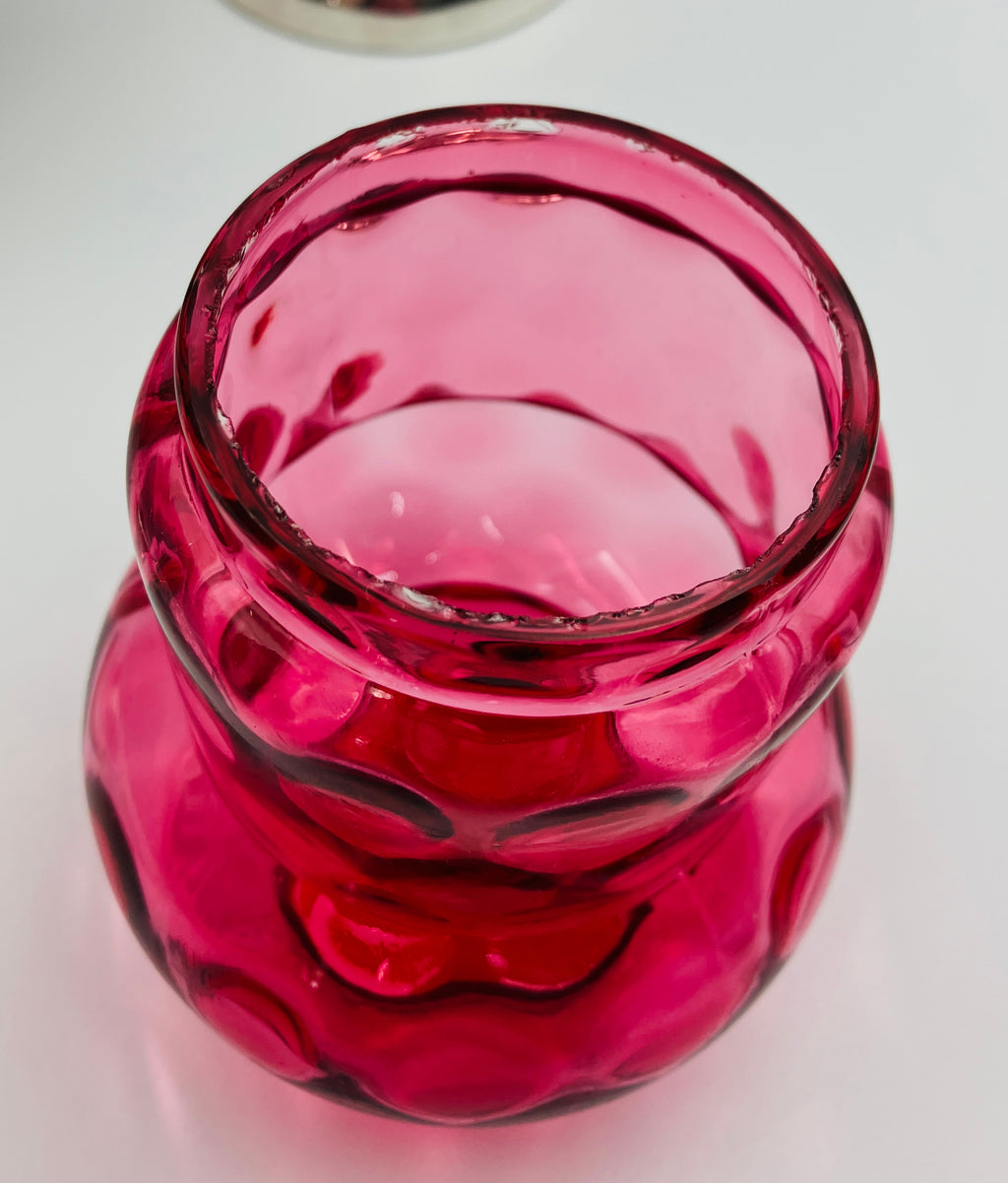 Antique Pickle Jar Set Cranberry Glass Silver Quadruple Plated New Amsterdam USA