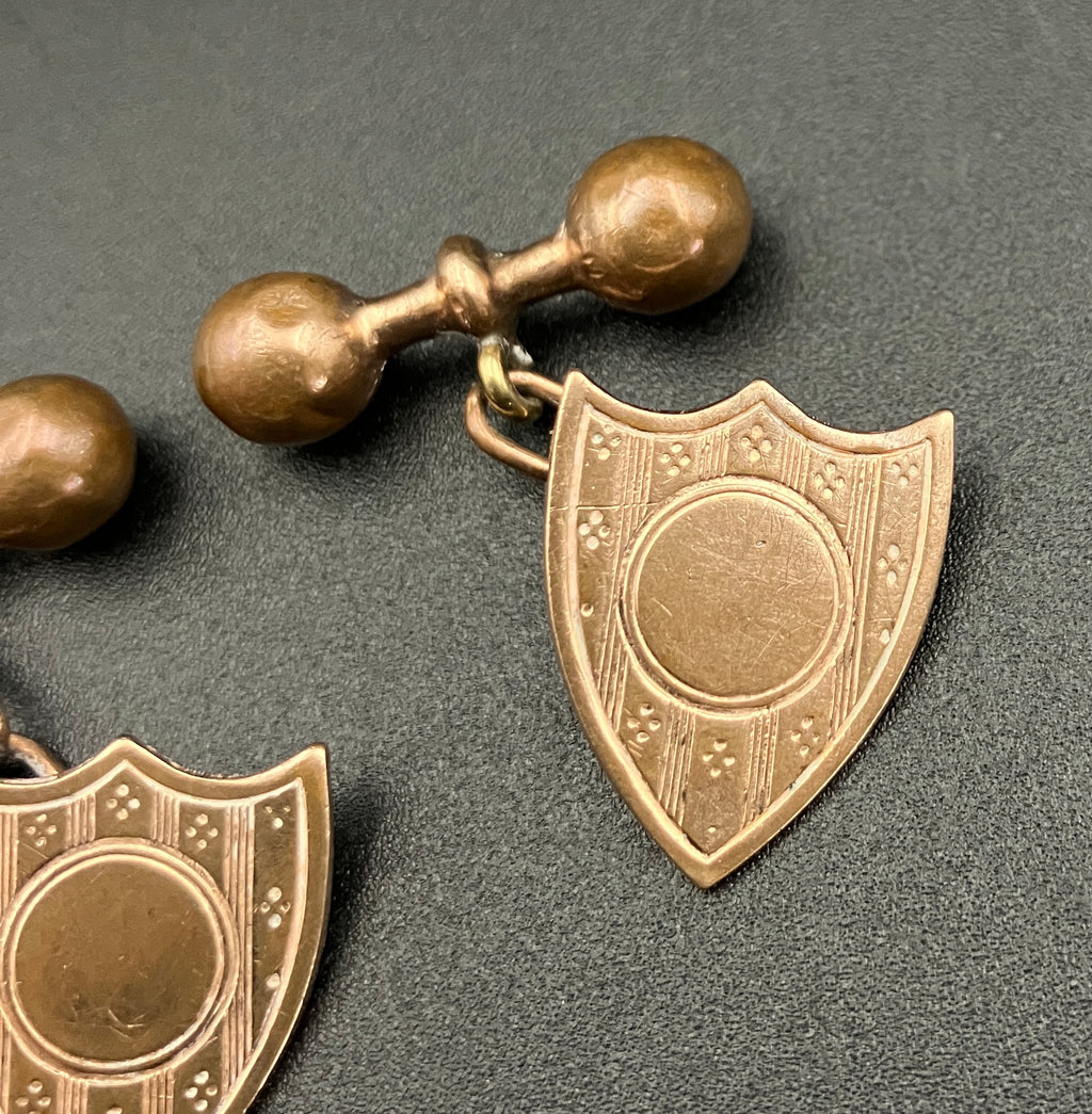 Vintage Cuff links 9ct Gold Plated Shield Cufflinks H & Co