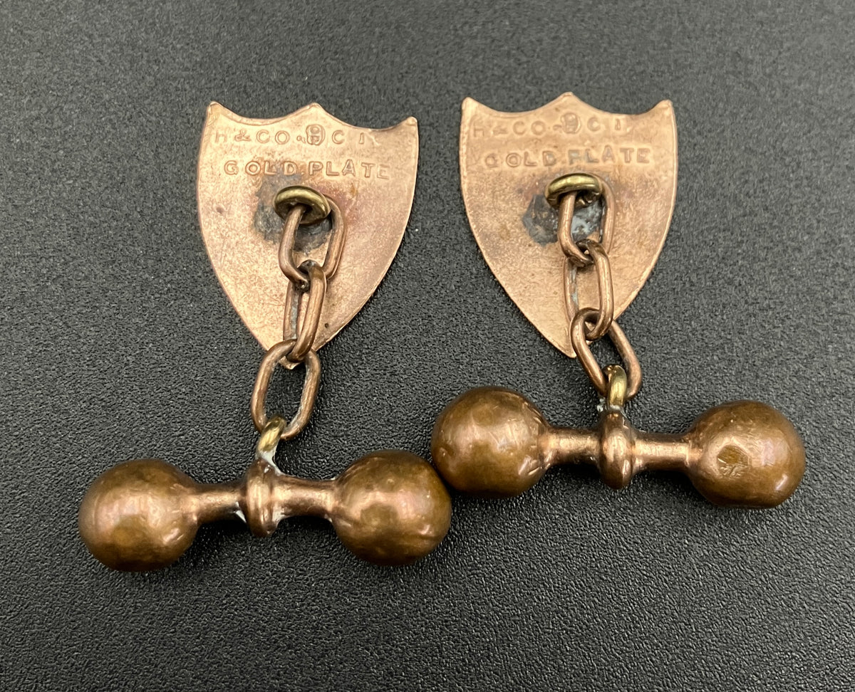 Vintage Cuff links 9ct Gold Plated Shield Cufflinks H & Co