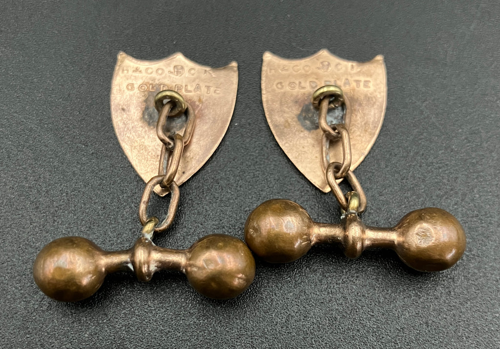 Vintage Cuff links 9ct Gold Plated Shield Cufflinks H & Co