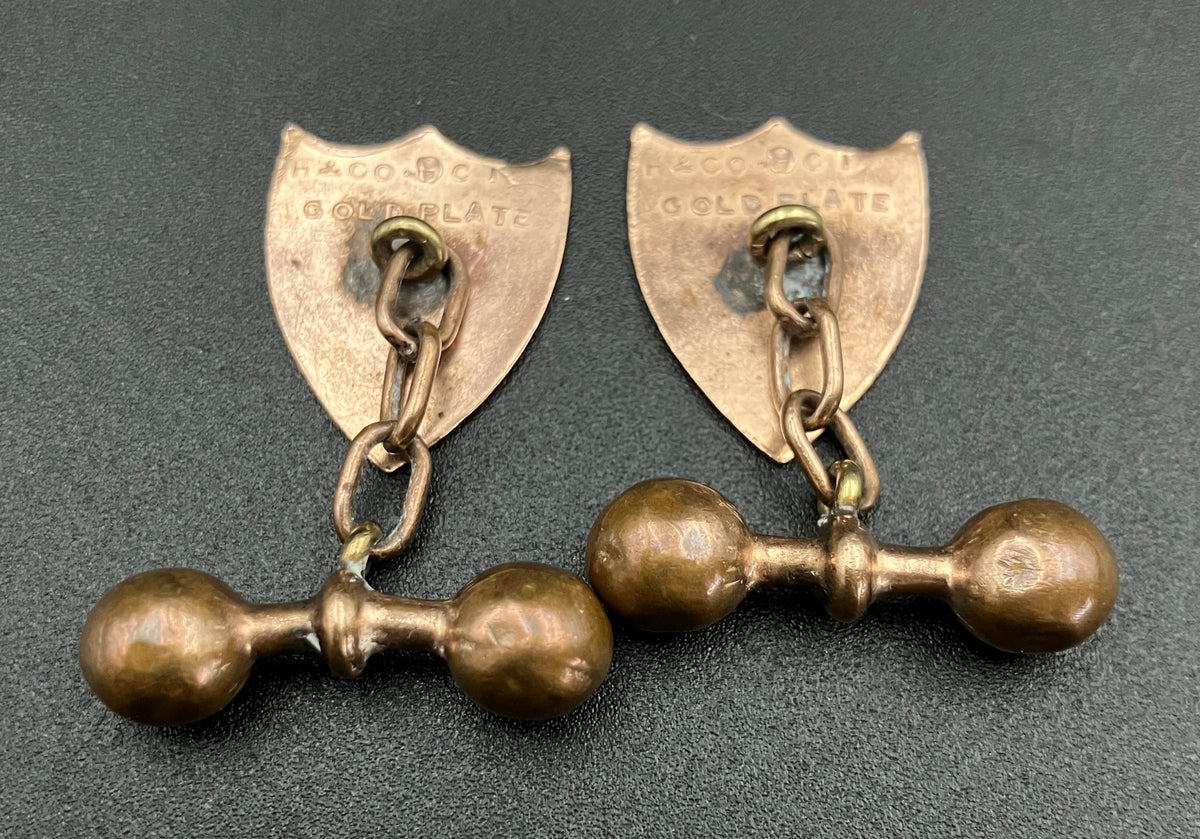 Vintage Cuff links 9ct Gold Plated Shield Cufflinks H & Co