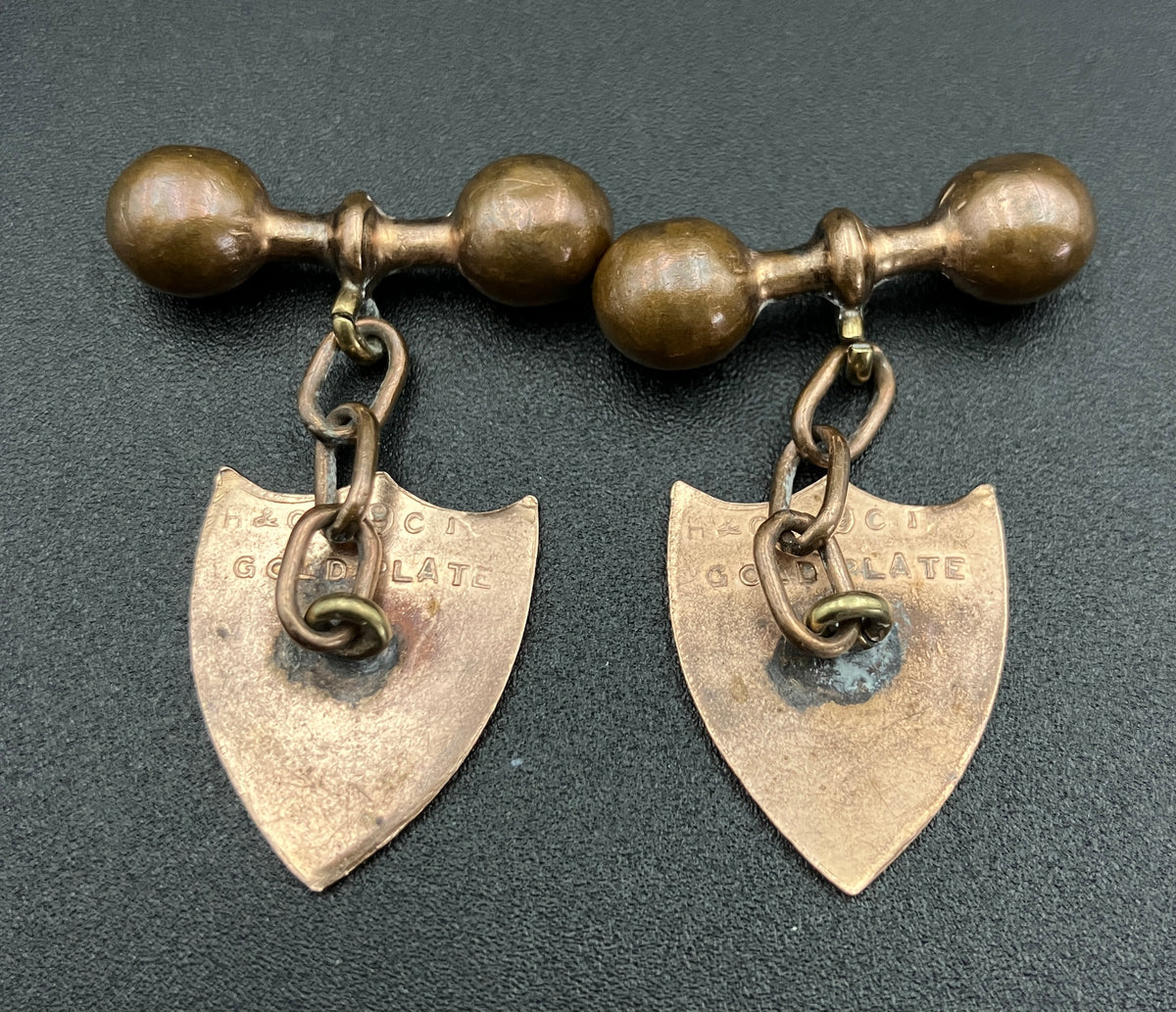 Vintage Cuff links 9ct Gold Plated Shield Cufflinks H & Co