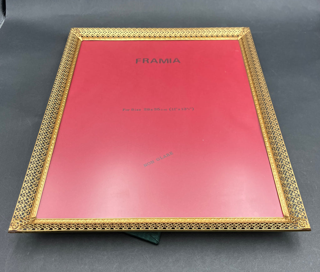 Vintage Brass Frame Non Glare Glass By Framia Made In Denmark 28cm X 35cm