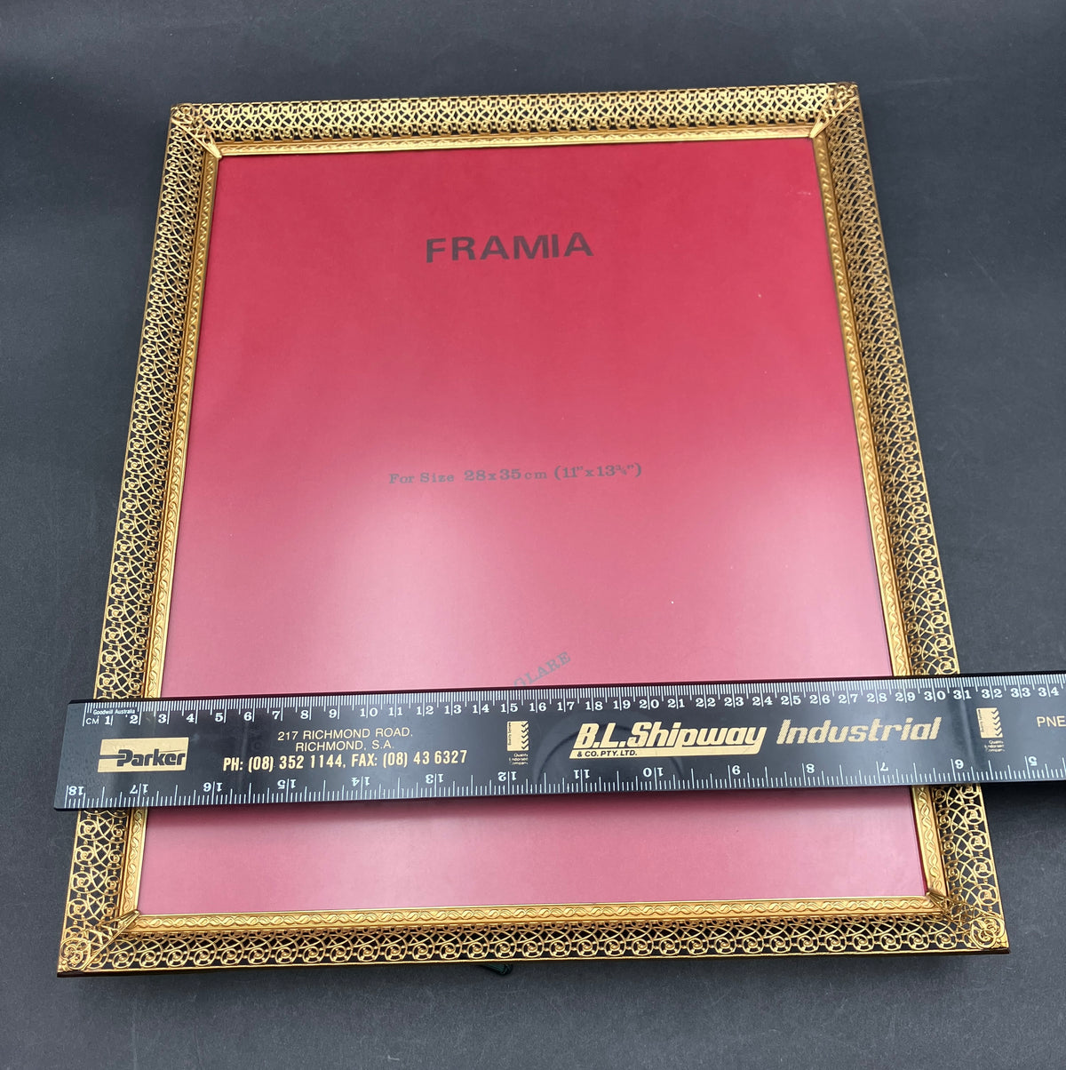 Vintage Brass Frame Non Glare Glass By Framia Made In Denmark 28cm X 35cm