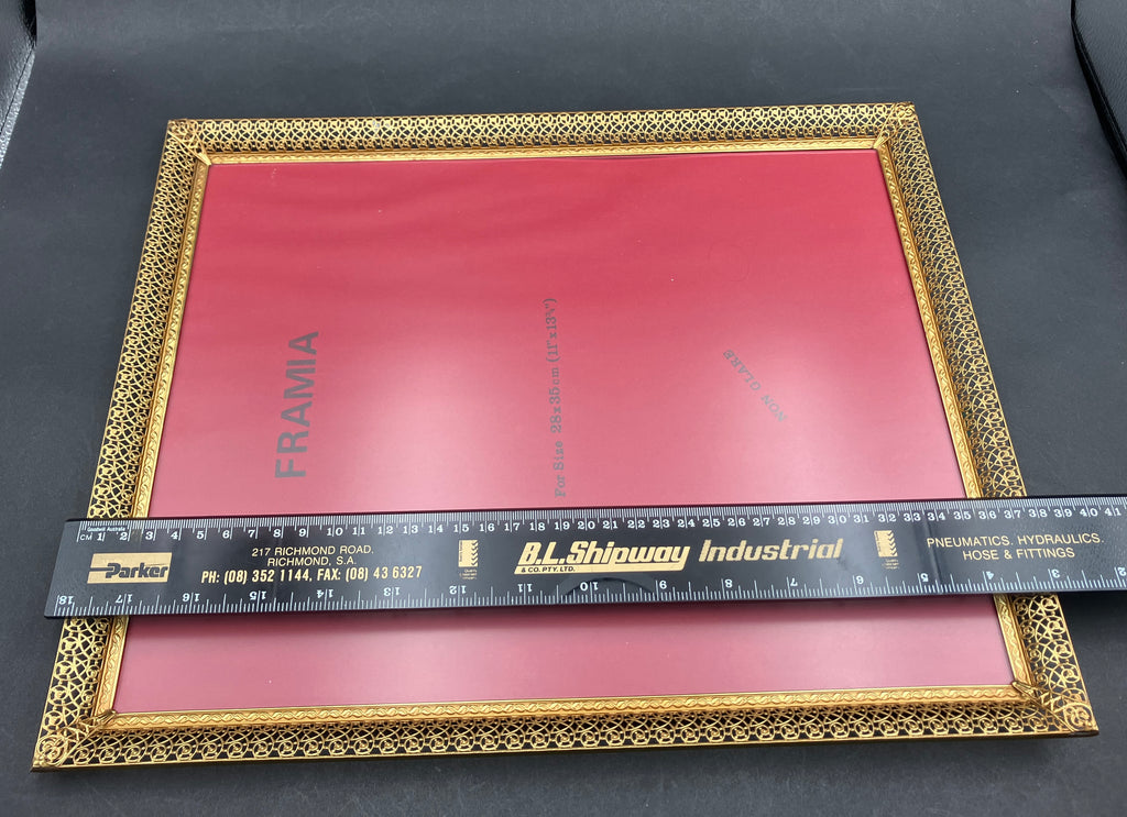 Vintage Brass Frame Non Glare Glass By Framia Made In Denmark 28cm X 35cm