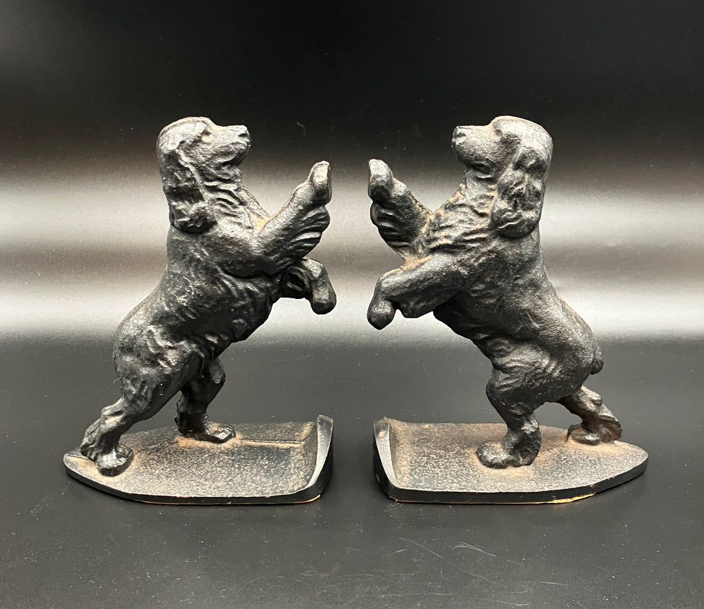 Vintage Pair Cocker Spaniel Cast Iron Black Bookends