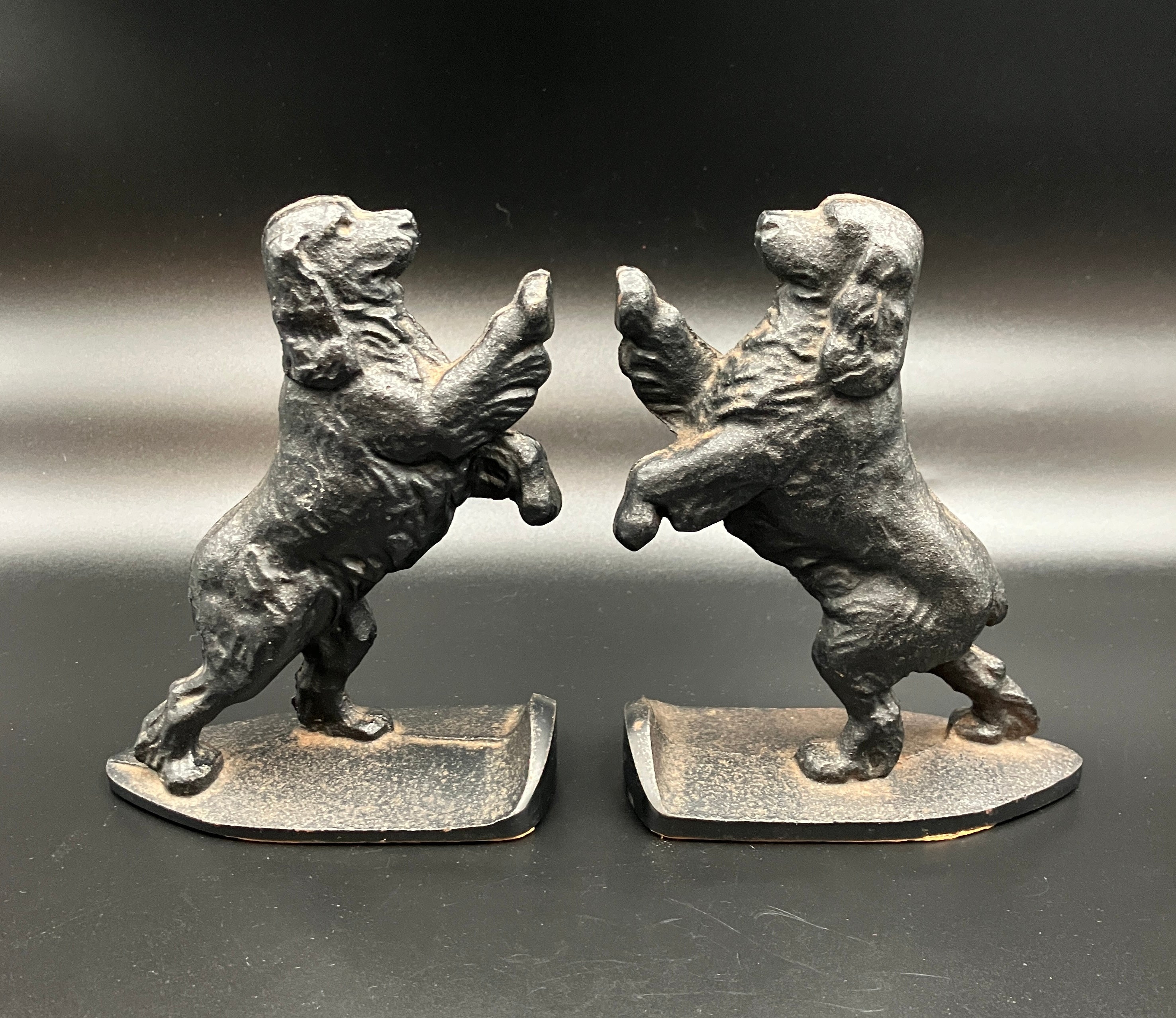 Vintage Pair Cocker Spaniel Cast Iron Black Bookends