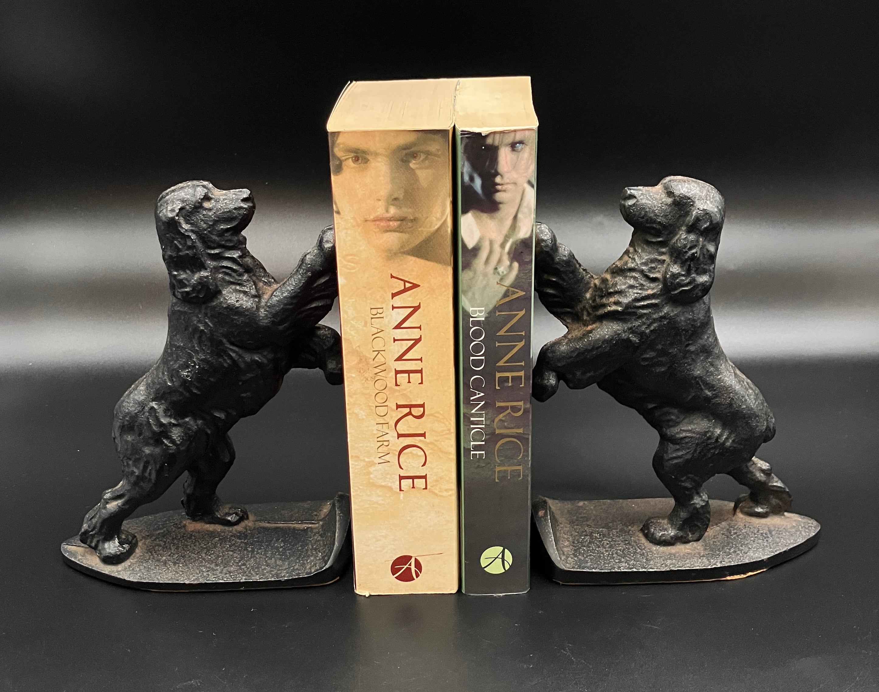 Vintage Pair Cocker Spaniel Cast Iron Black Bookends