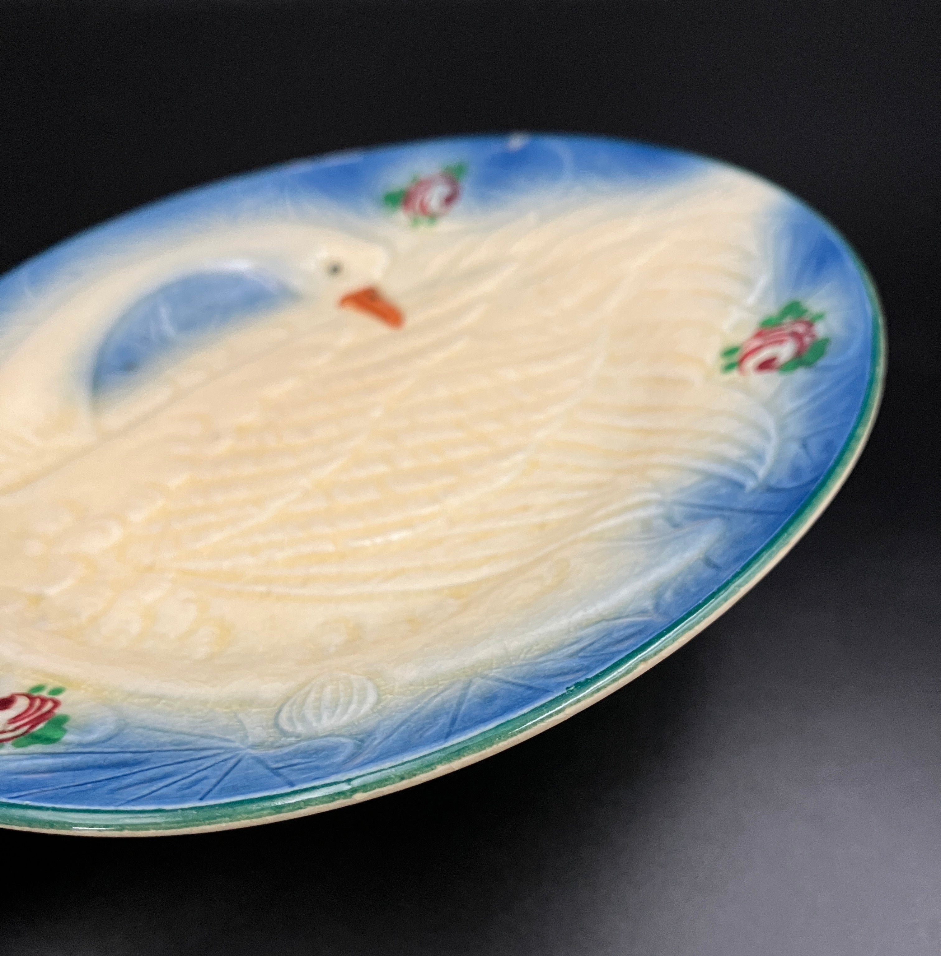 Vintage Marutomoware Swan Plate 1930's Yellow W Pink Roses 15cm Diameter Rare