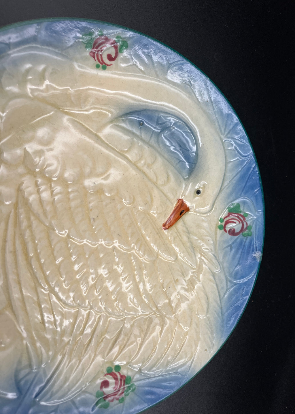 Vintage Marutomoware Swan Plate 1930's Yellow W Pink Roses 15cm Diameter Rare