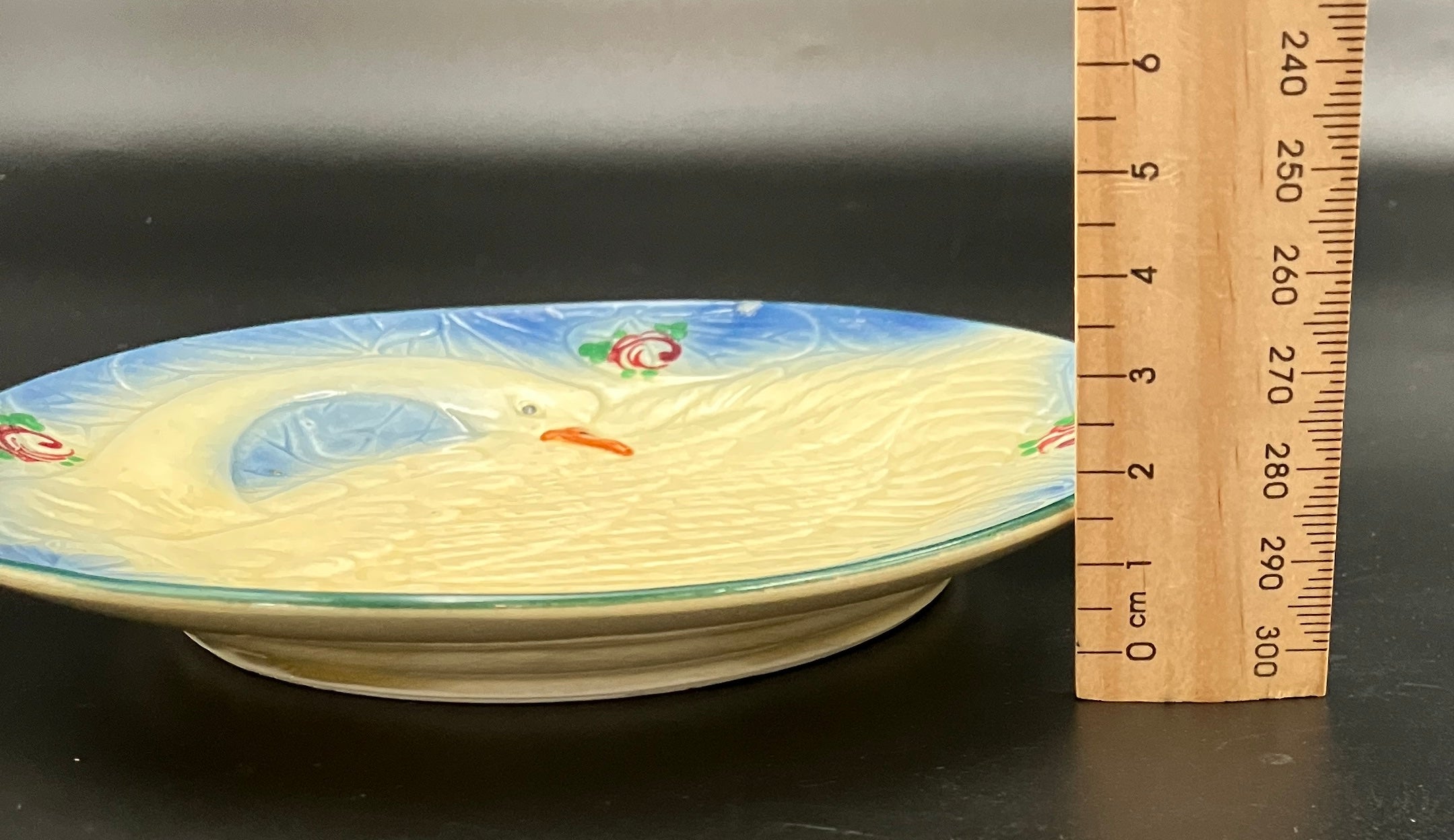 Vintage Marutomoware Swan Plate 1930's Yellow W Pink Roses 15cm Diameter Rare