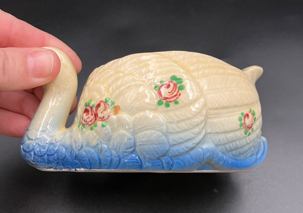 Vintage Marutomoware Swan Bowl 1930's Yellow With Pink Roses Rare