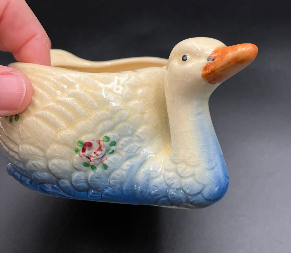 Vintage Marutomoware Swan Bowl 1930's Yellow With Pink Roses Rare