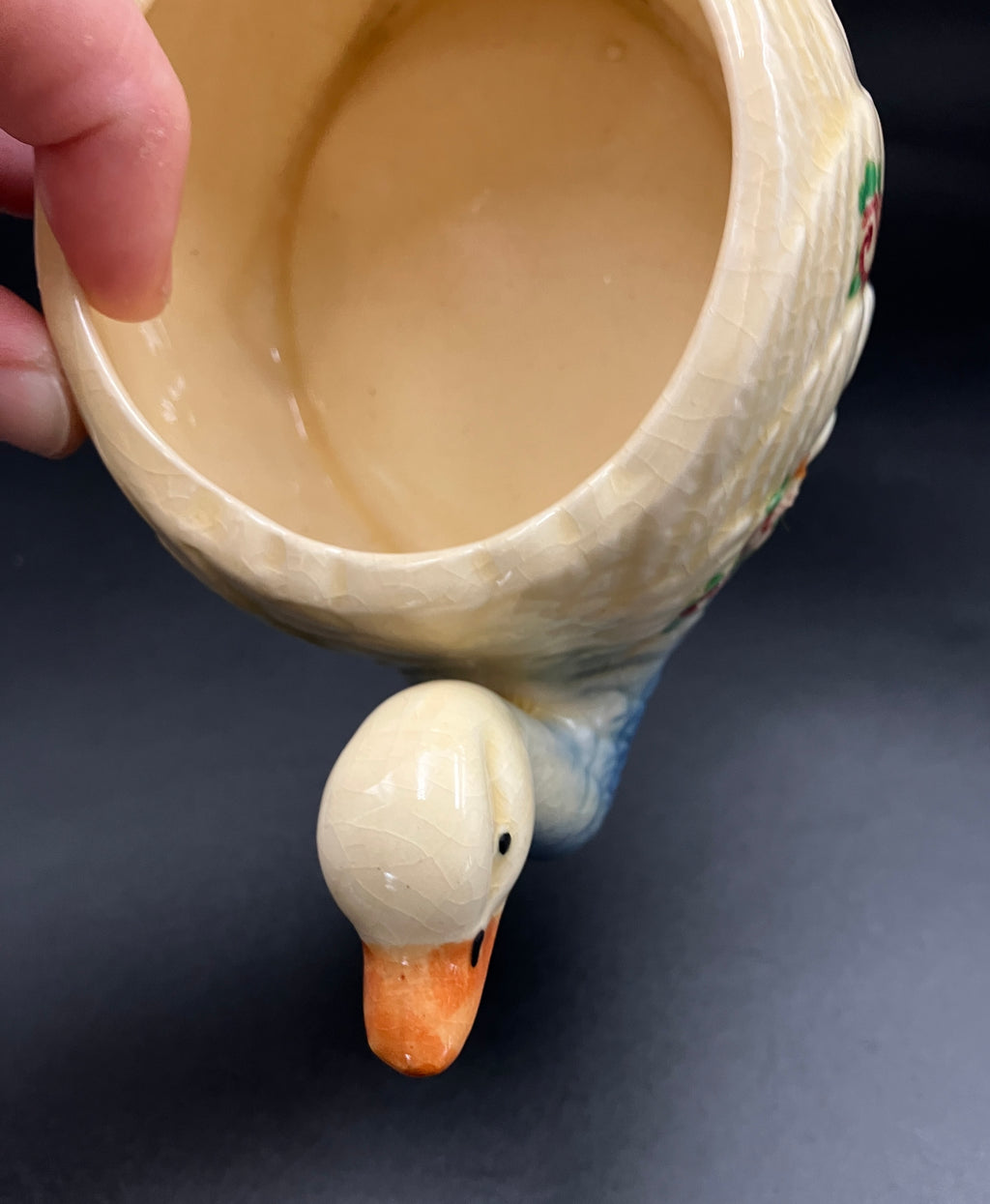 Vintage Marutomoware Swan Bowl 1930's Yellow With Pink Roses Rare