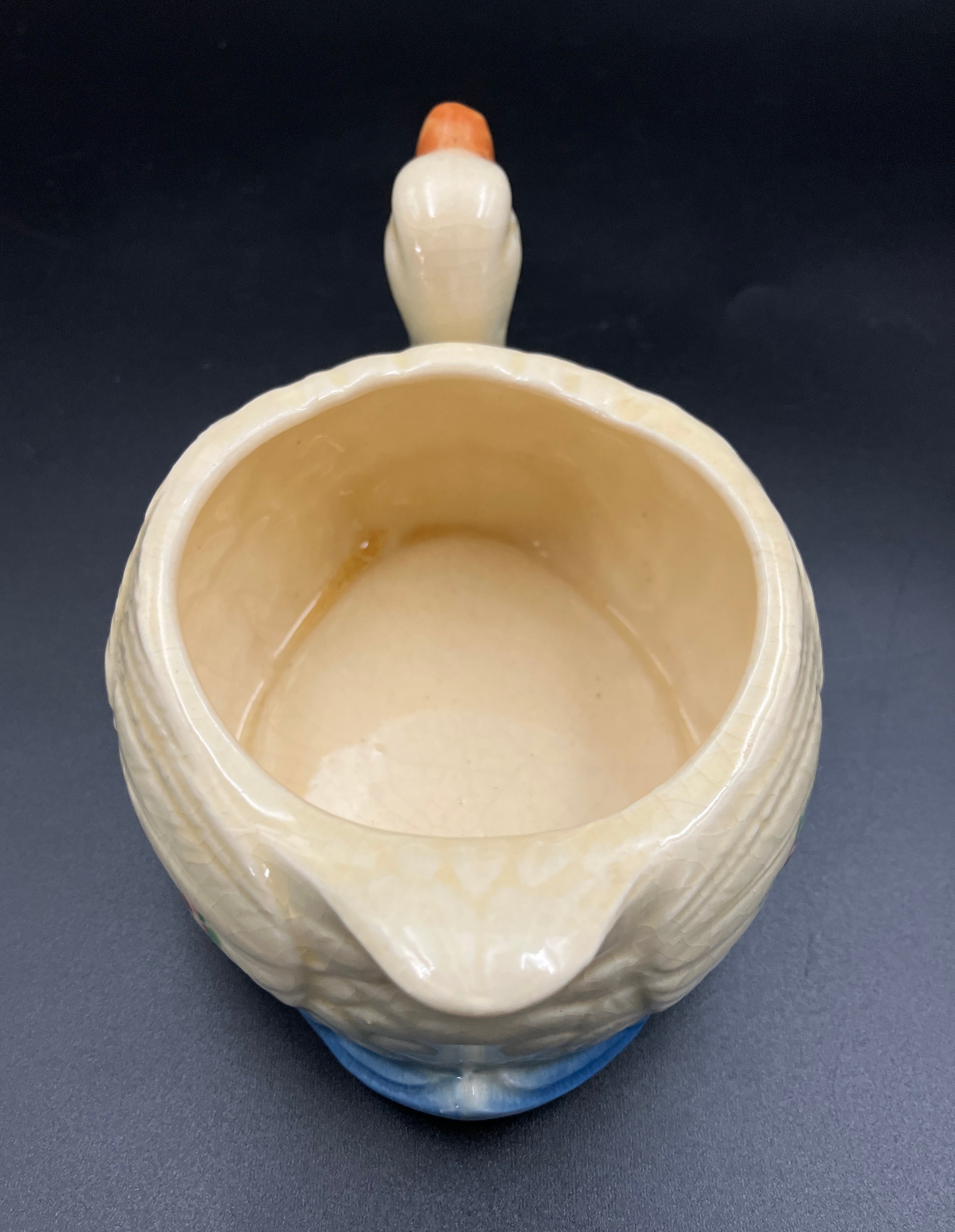 Vintage Marutomoware Swan Bowl 1930's Yellow With Pink Roses Rare