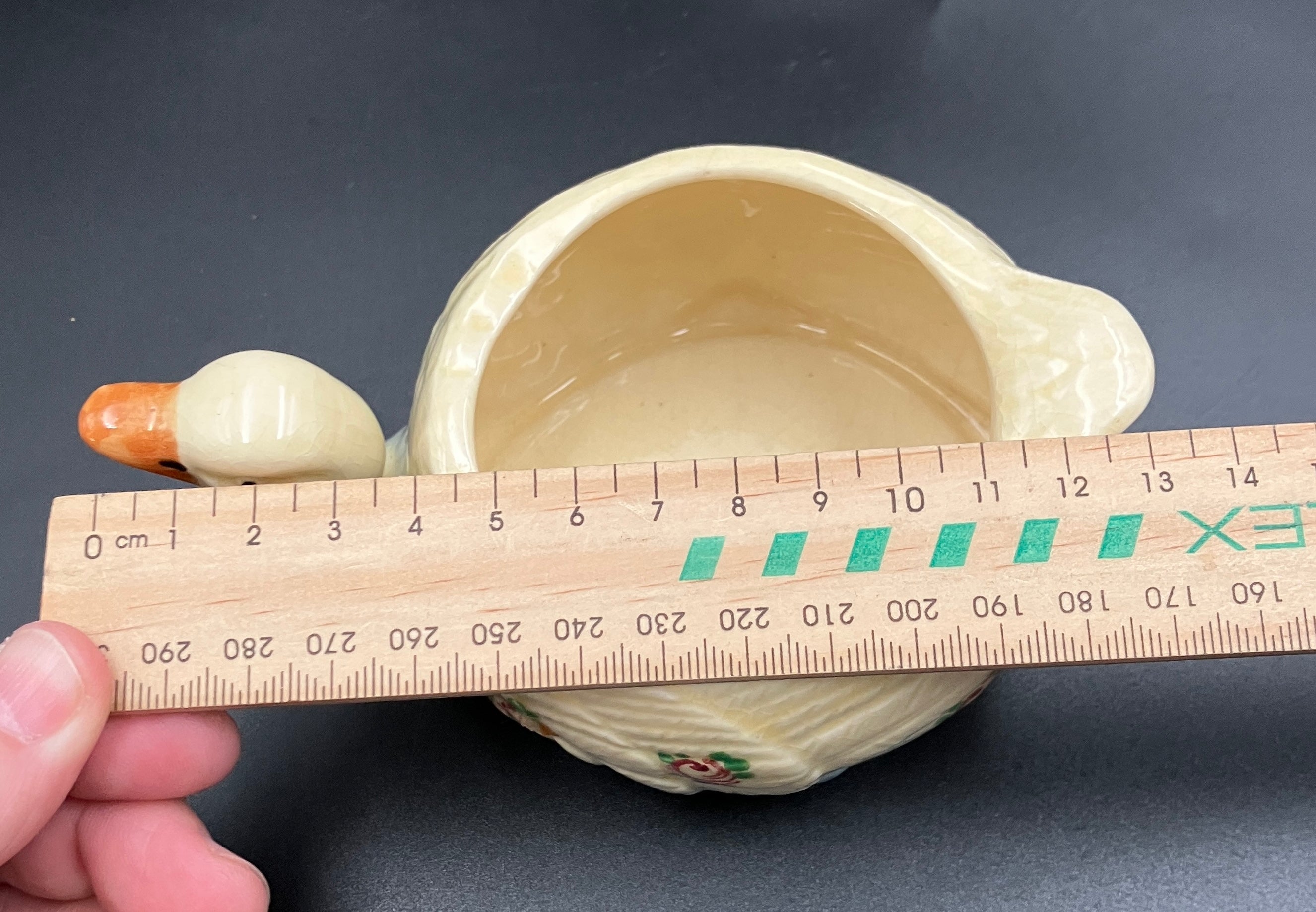 Vintage Marutomoware Swan Bowl 1930's Yellow With Pink Roses Rare