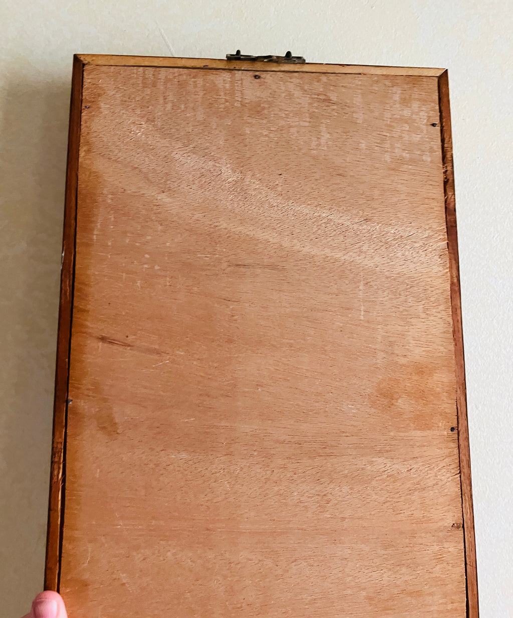 Mid Century Modern Teak Carved Silhouette Straw Wall Art Birds & Blossom 94cm L