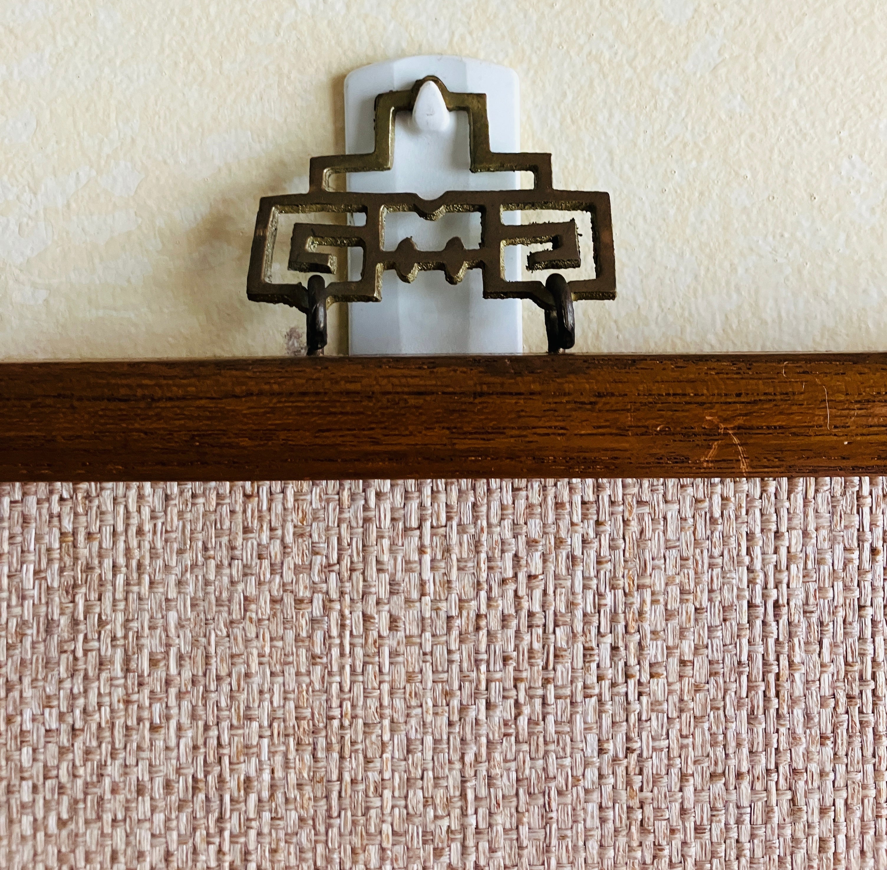 Mid Century Modern Teak Carved Silhouette Straw Wall Art Birds & Blossom 94cm L