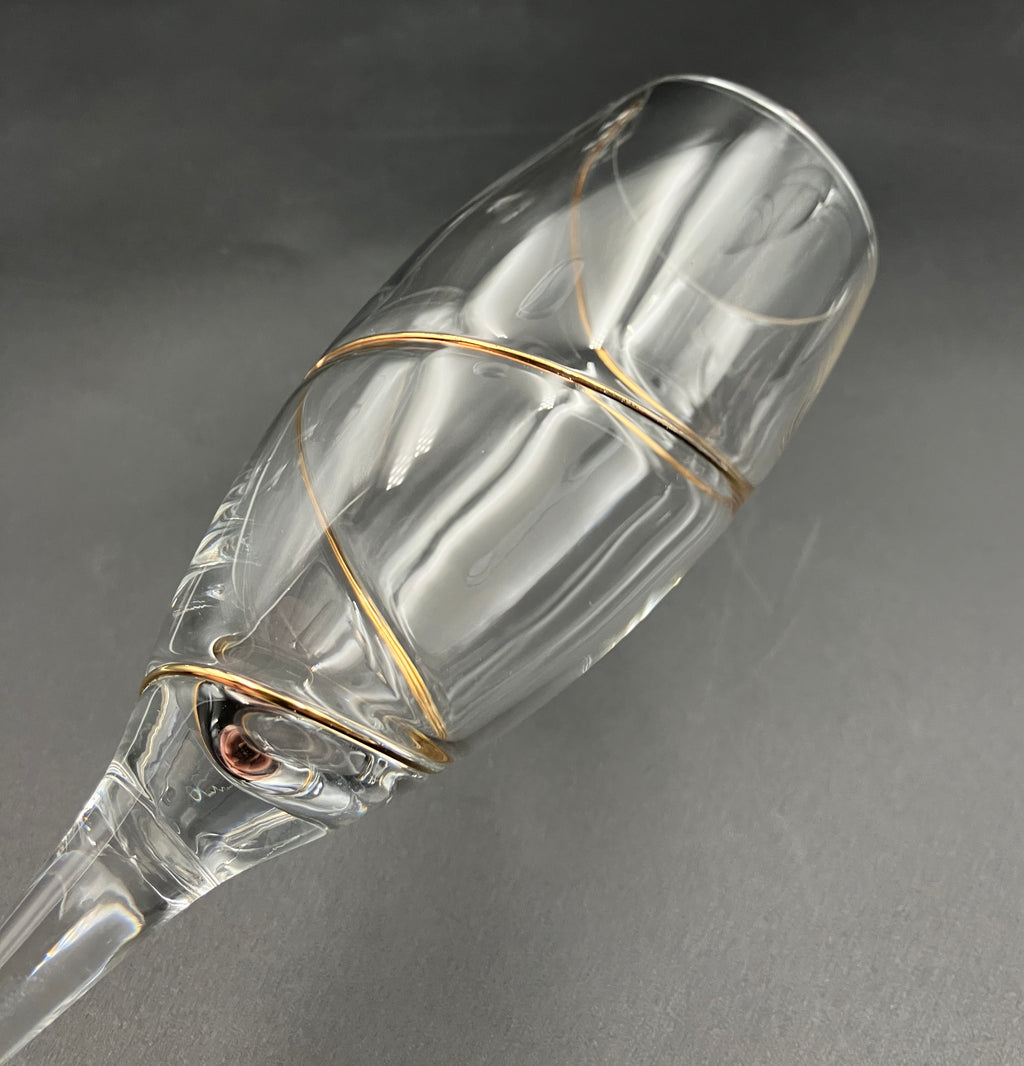 Kosta Boda Line Gold Anna Ehrner TULIP-SHAPE CHAMPAGNE FLUTE Glasses X 6