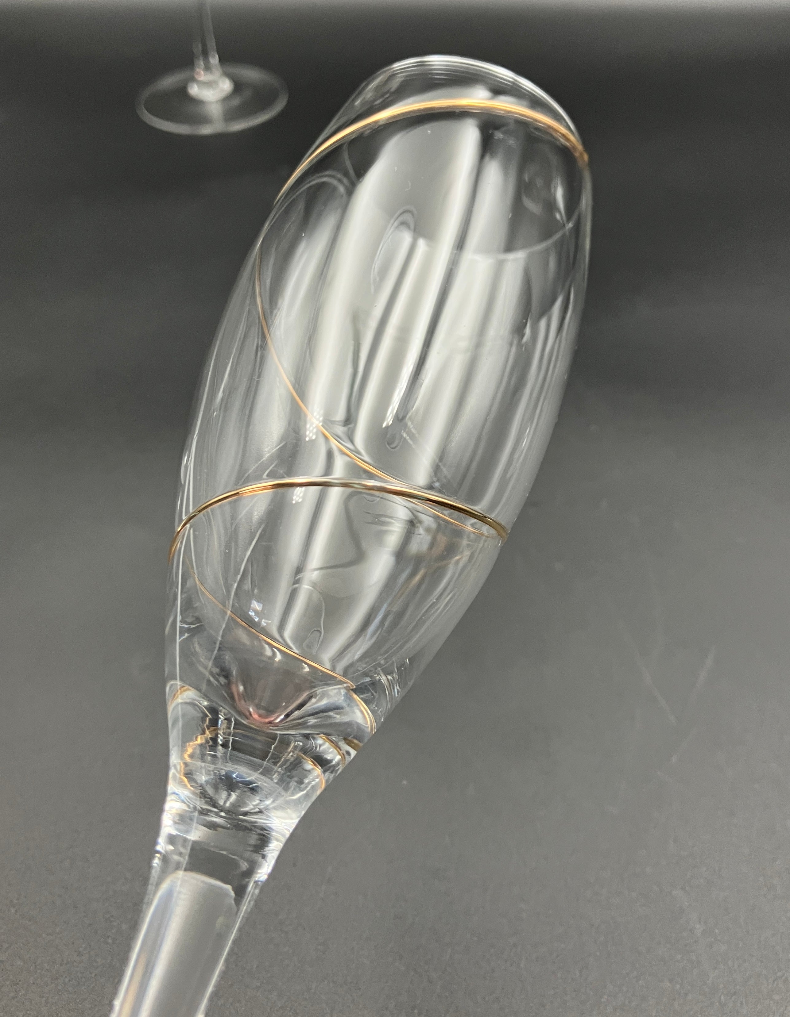 Kosta Boda Line Gold Anna Ehrner TULIP-SHAPE CHAMPAGNE FLUTE Glasses X 6
