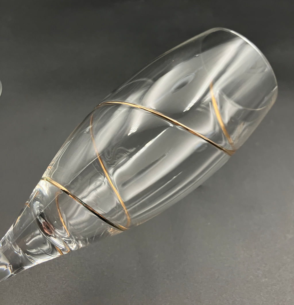 Kosta Boda Line Gold Anna Ehrner TULIP-SHAPE CHAMPAGNE FLUTE Glasses X 6