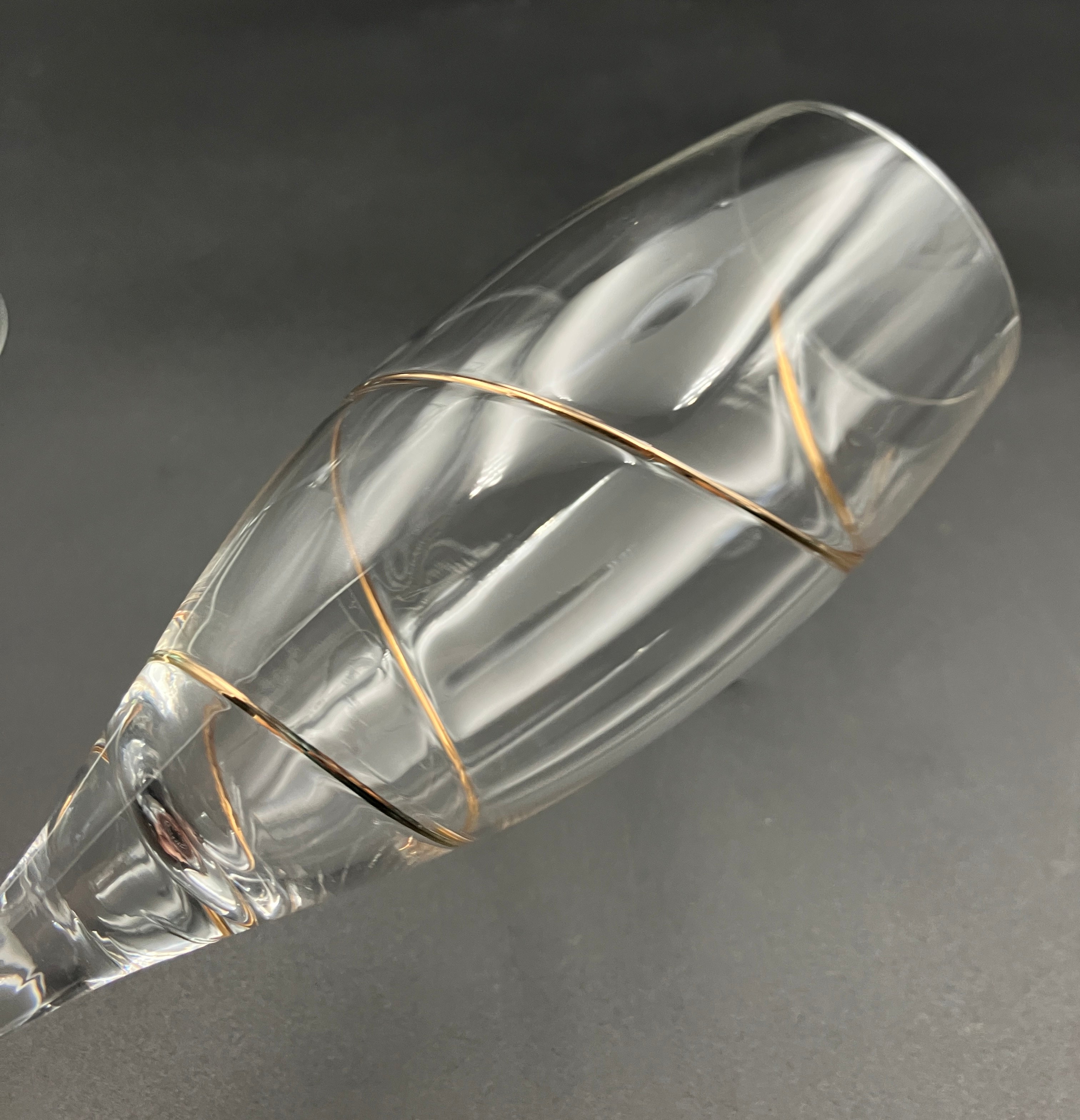 Kosta Boda Line Gold Anna Ehrner TULIP-SHAPE CHAMPAGNE FLUTE Glasses X 6