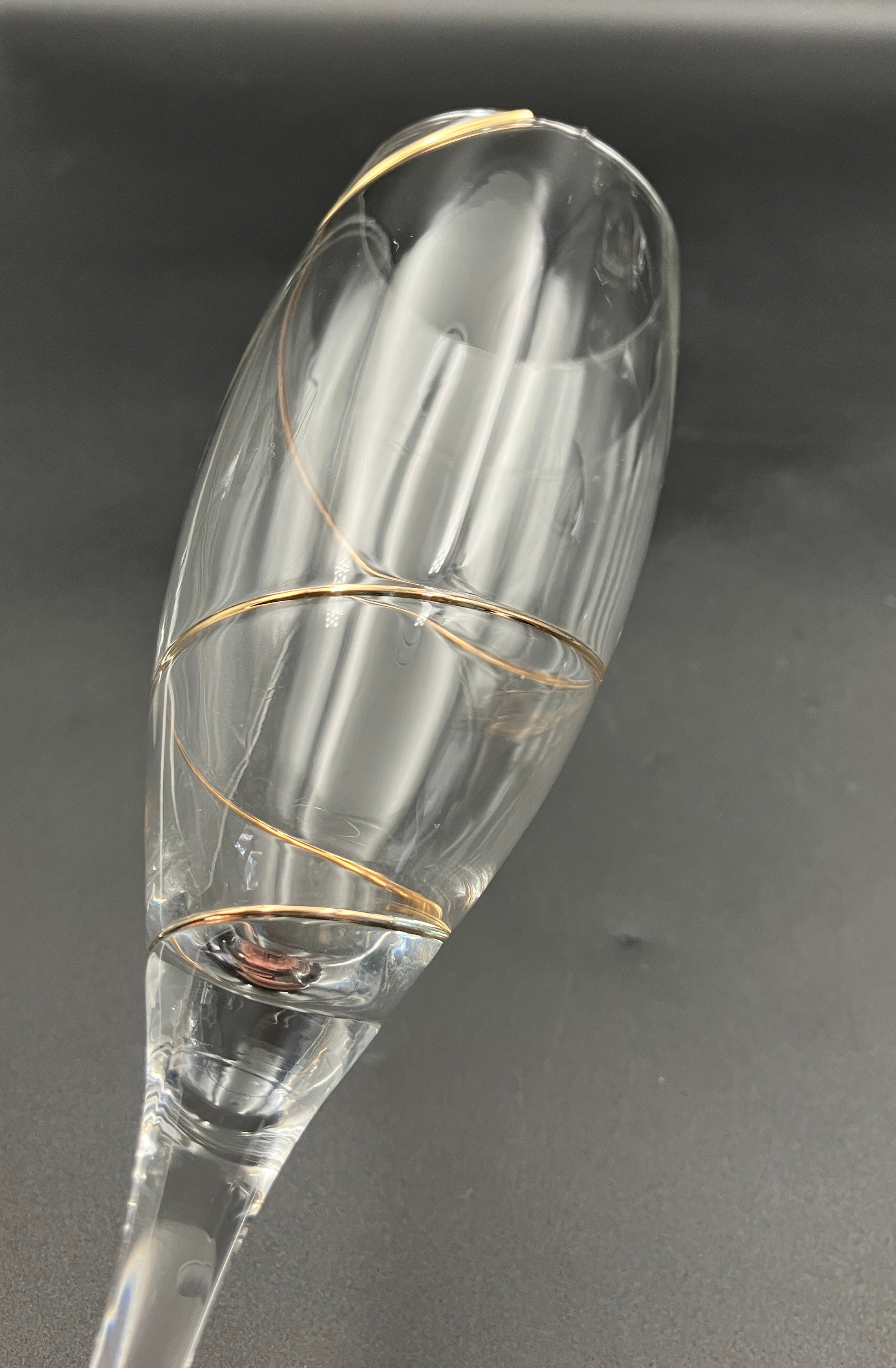 Kosta Boda Line Gold Anna Ehrner TULIP-SHAPE CHAMPAGNE FLUTE Glasses X 6