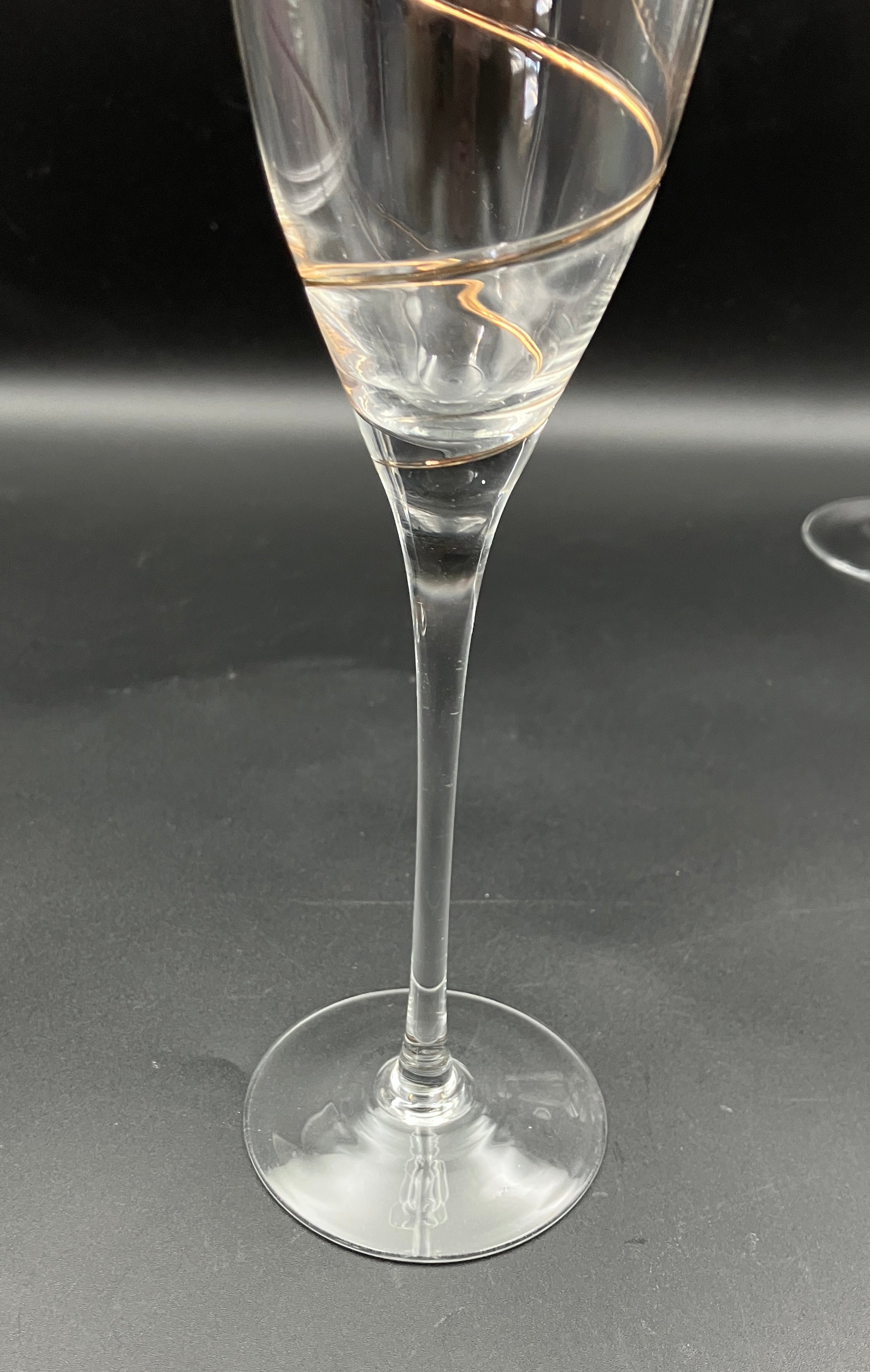 Kosta Boda Line Gold Anna Ehrner TULIP-SHAPE CHAMPAGNE FLUTE Glasses X 6