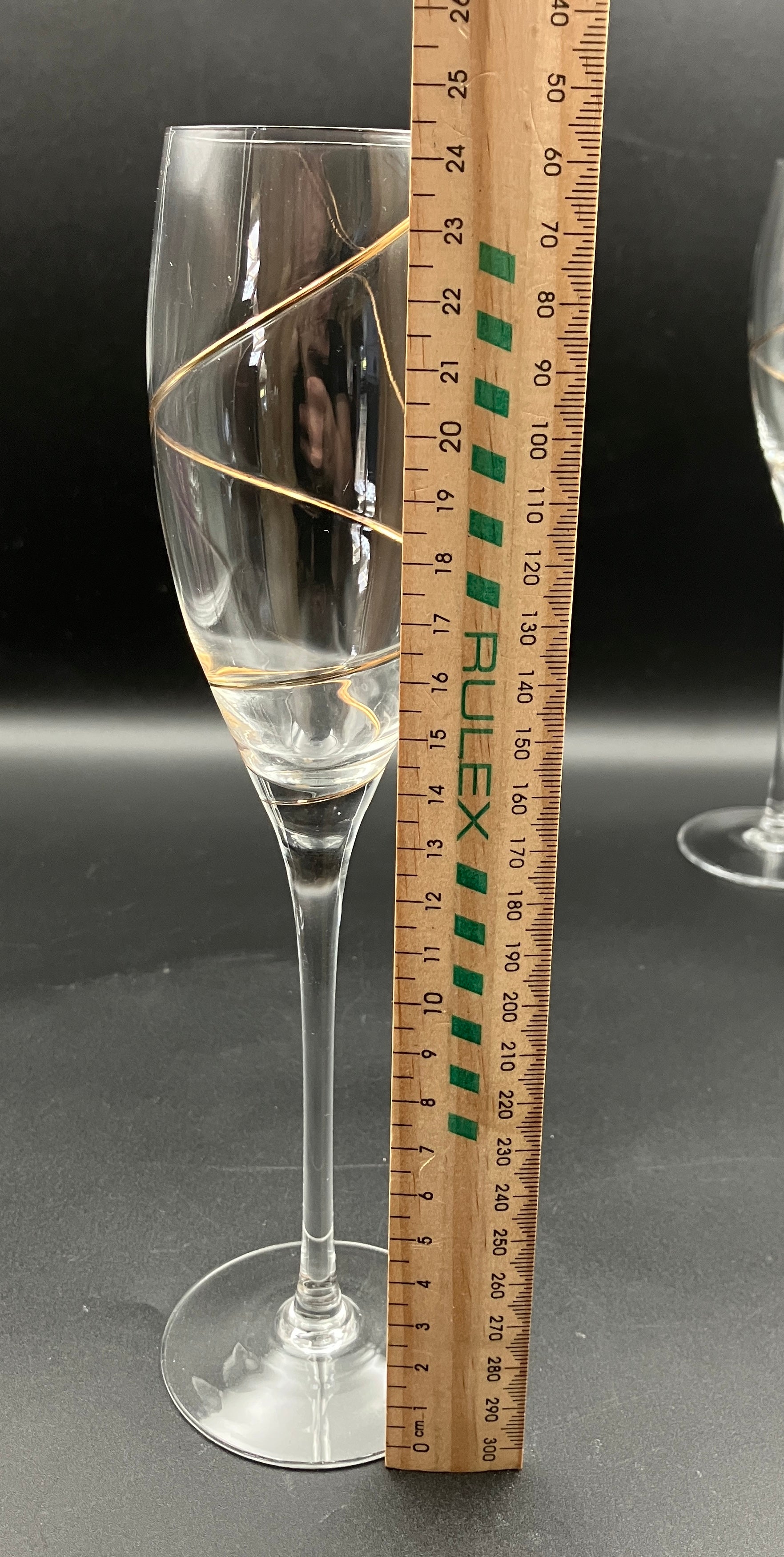 Kosta Boda Line Gold Anna Ehrner TULIP-SHAPE CHAMPAGNE FLUTE Glasses X 6